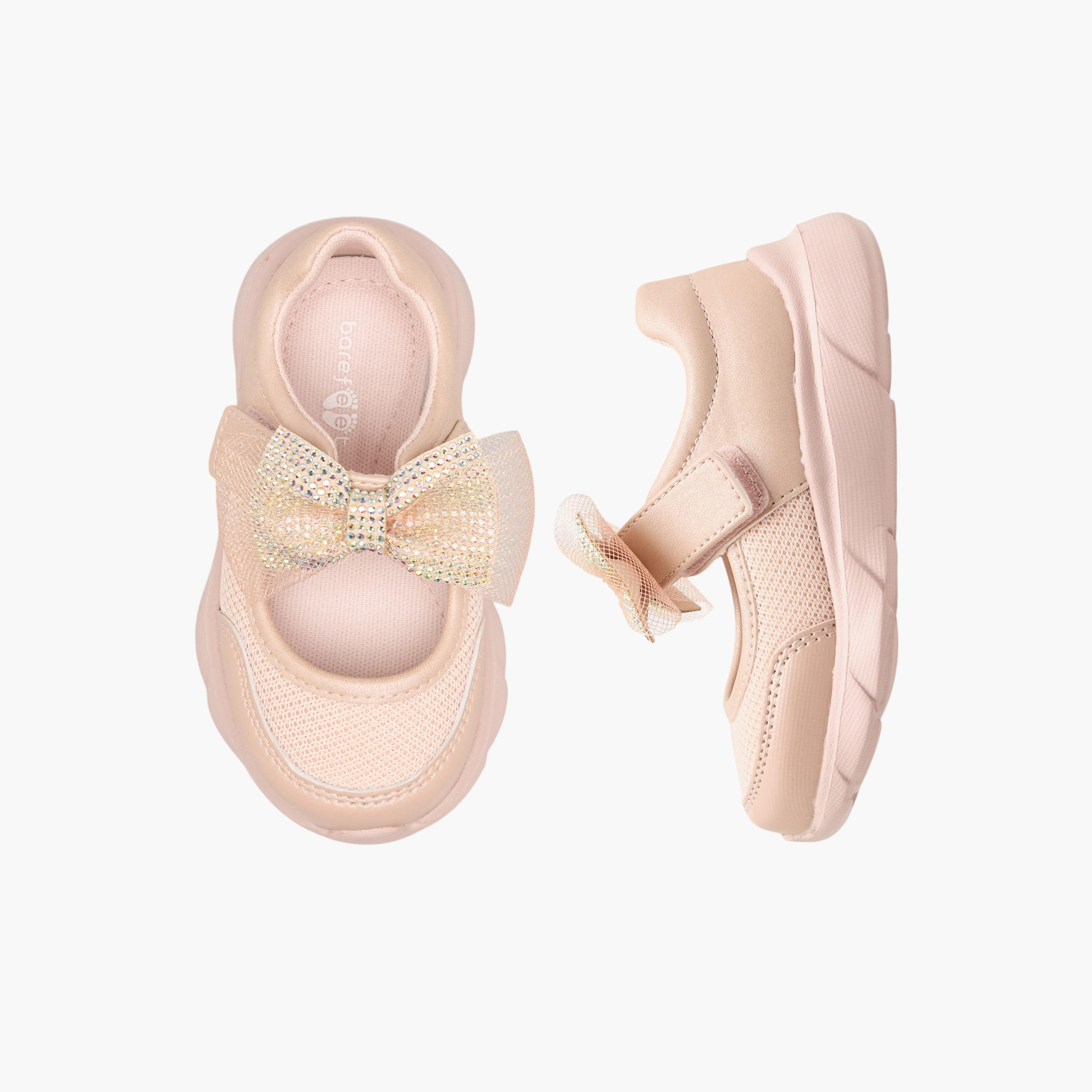 Barefeet Embellished Bow Sneakers with Hook and Loop Closure-girls-shoes-sneakers-image-1