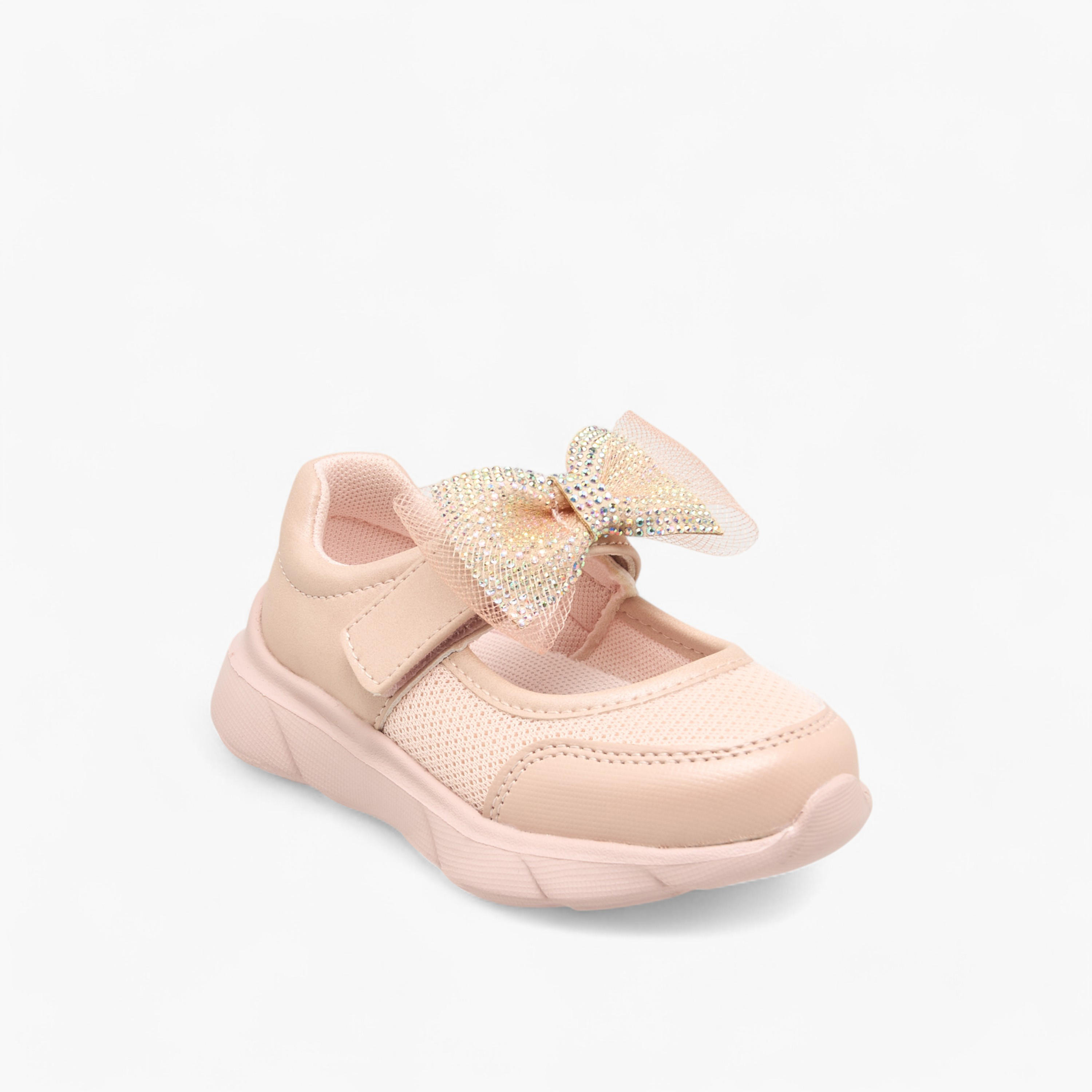 Barefeet Embellished Bow Sneakers with Hook and Loop Closure-girls-shoes-sneakers-image-2