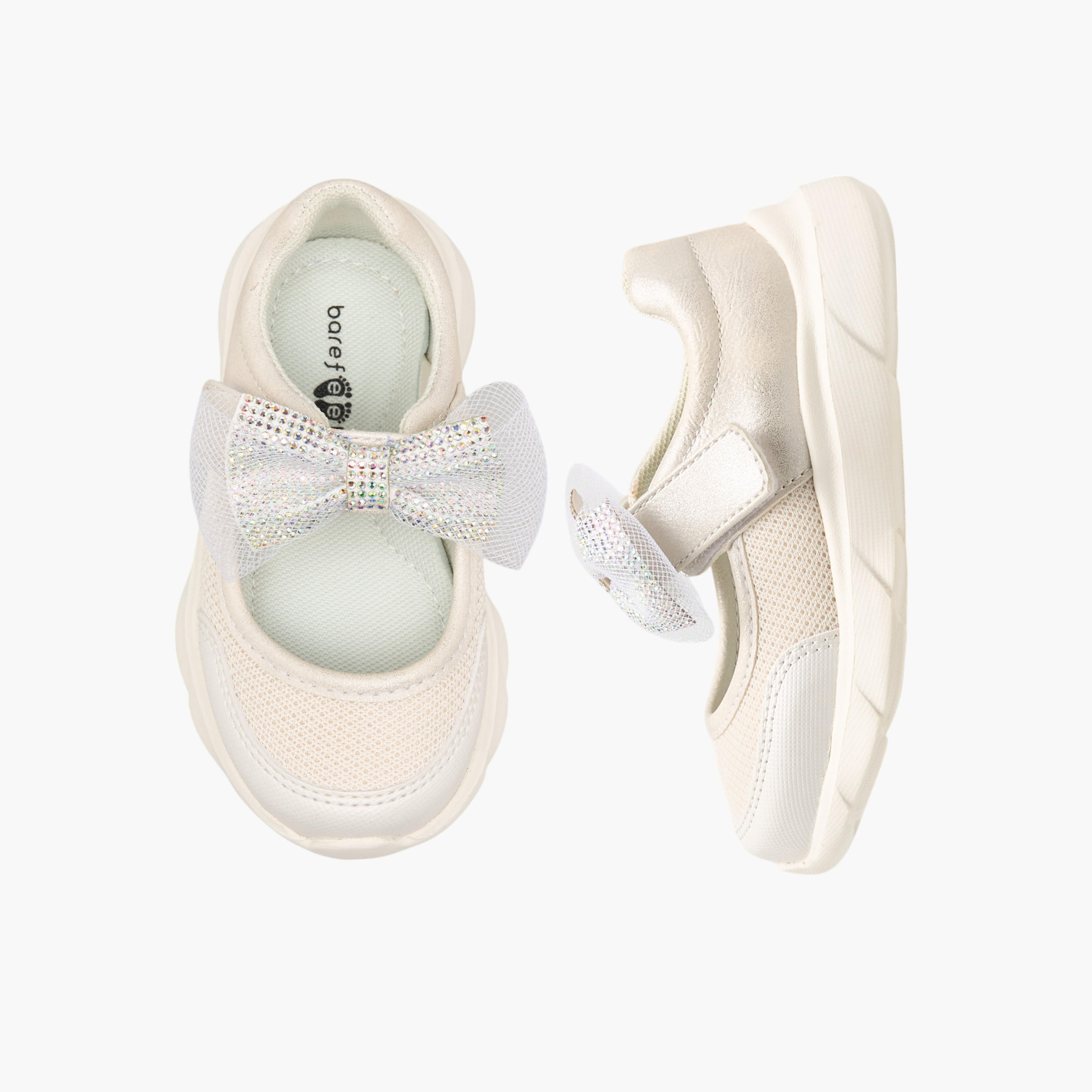 Barefeet Embellished Bow Sneakers with Hook and Loop Closure-girls-shoes-sneakers-image-1