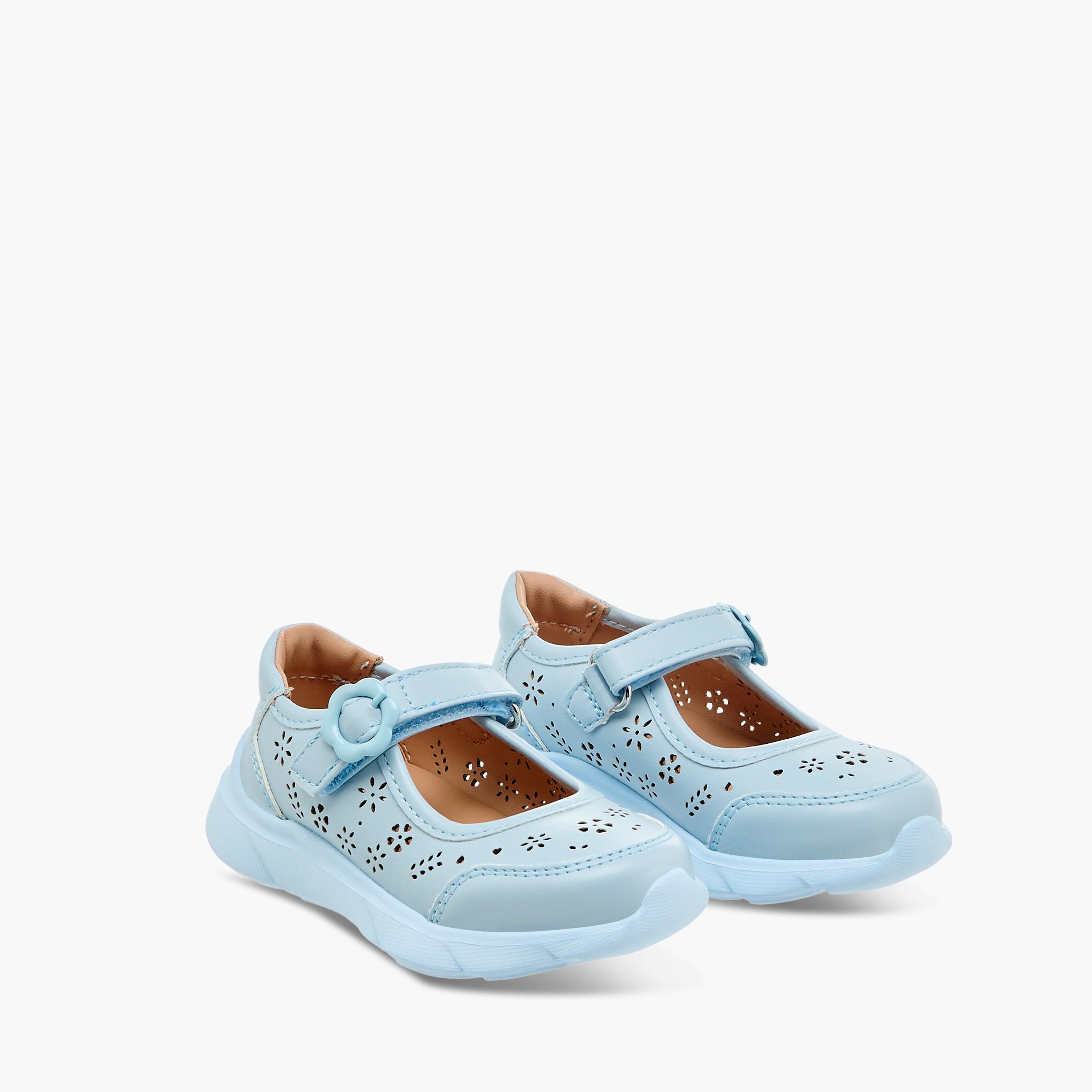Barefeet Laser Cut Detail Mary Jane Shoes with Hook and Loop Closure-girls-shoes-maryjanes-image-1