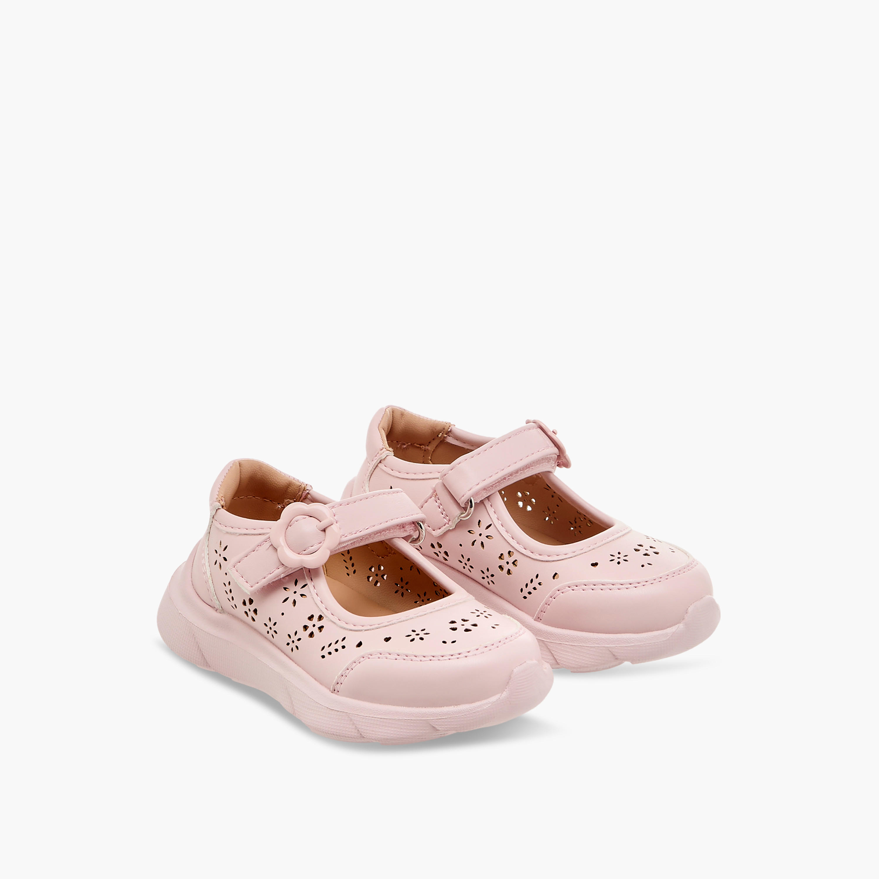 Barefeet Laser Cut Detail Mary Jane Shoes with Hook and Loop Closure-girls-shoes-maryjanes-image-1