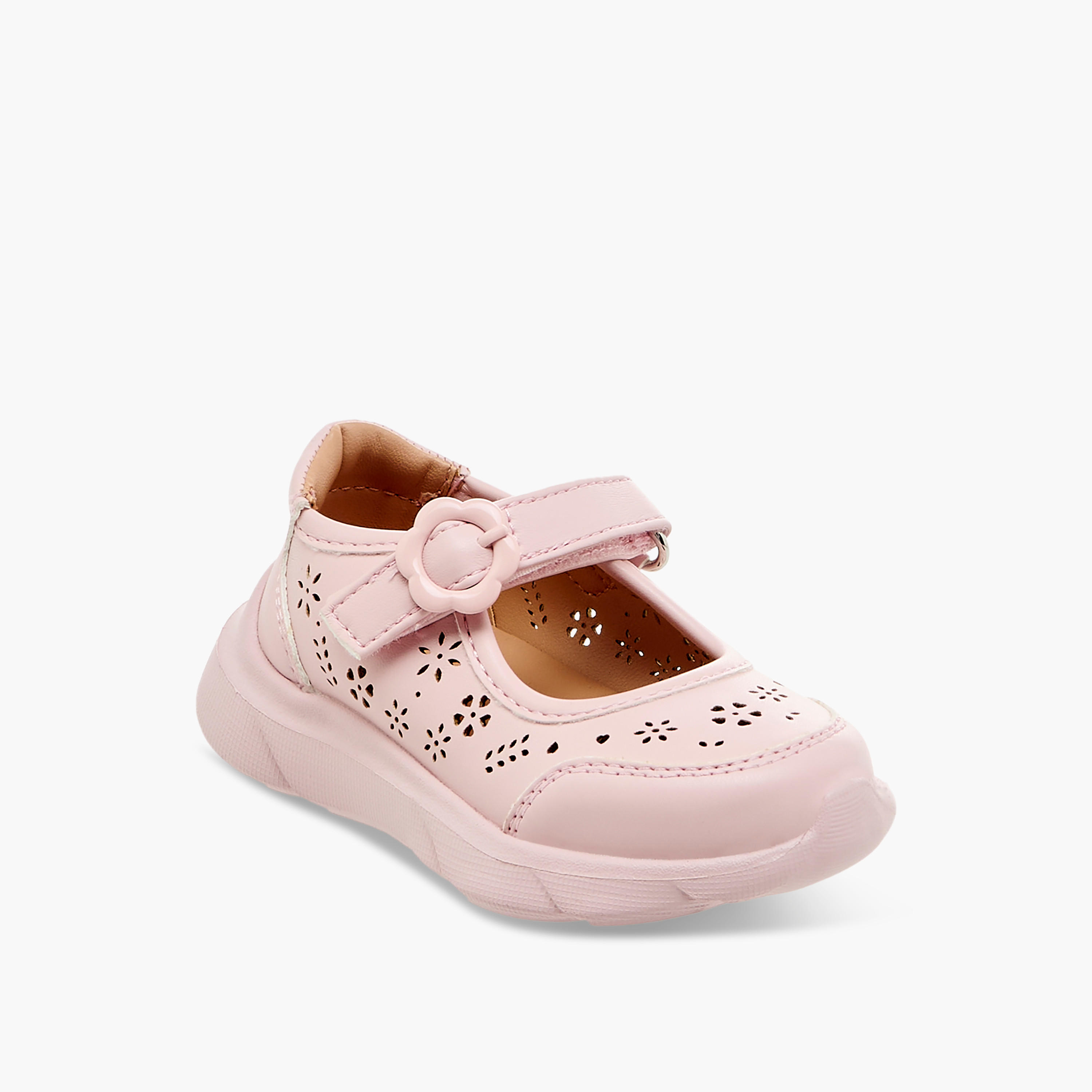 Barefeet Laser Cut Detail Mary Jane Shoes with Hook and Loop Closure-girls-shoes-maryjanes-image-2