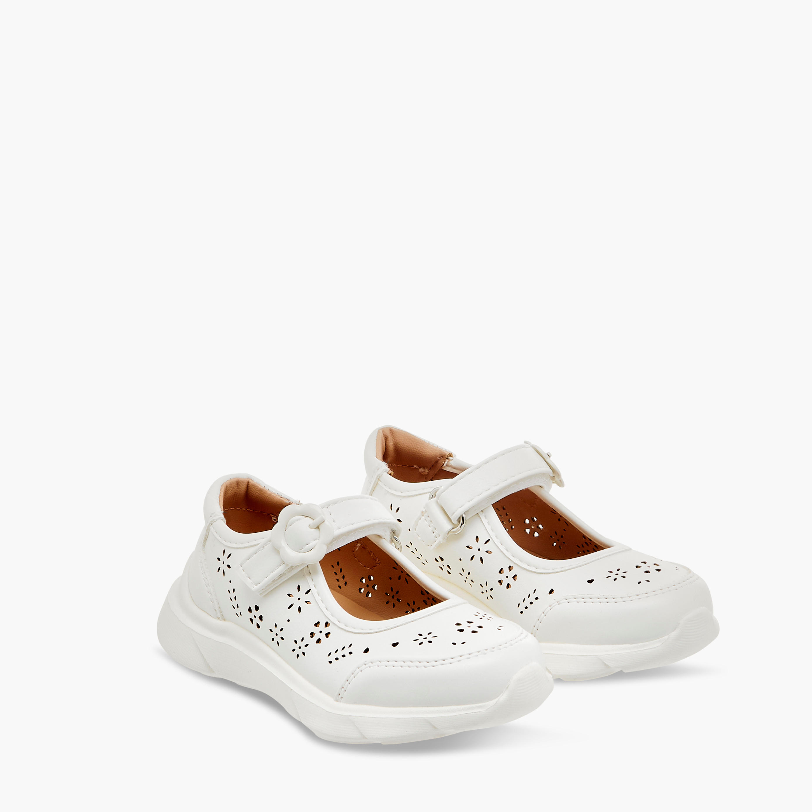 Barefeet Laser Cut Detail Mary Jane Shoes with Hook and Loop Closure-girls-shoes-maryjanes-image-1