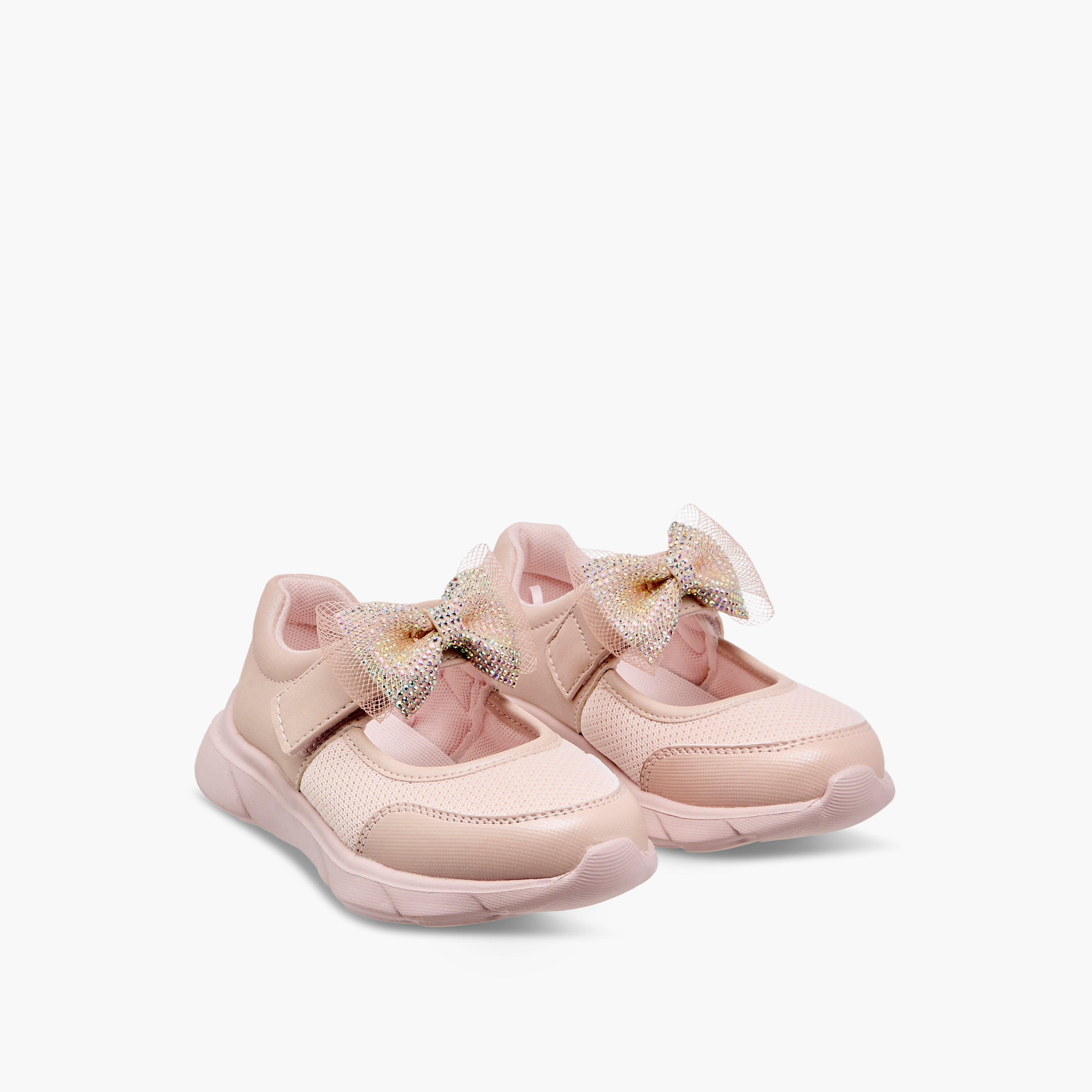 Juniors Mesh Bow Detail Mary Jane Shoes with Hook and Loop Closure-girls-shoes-maryjanes-image-1
