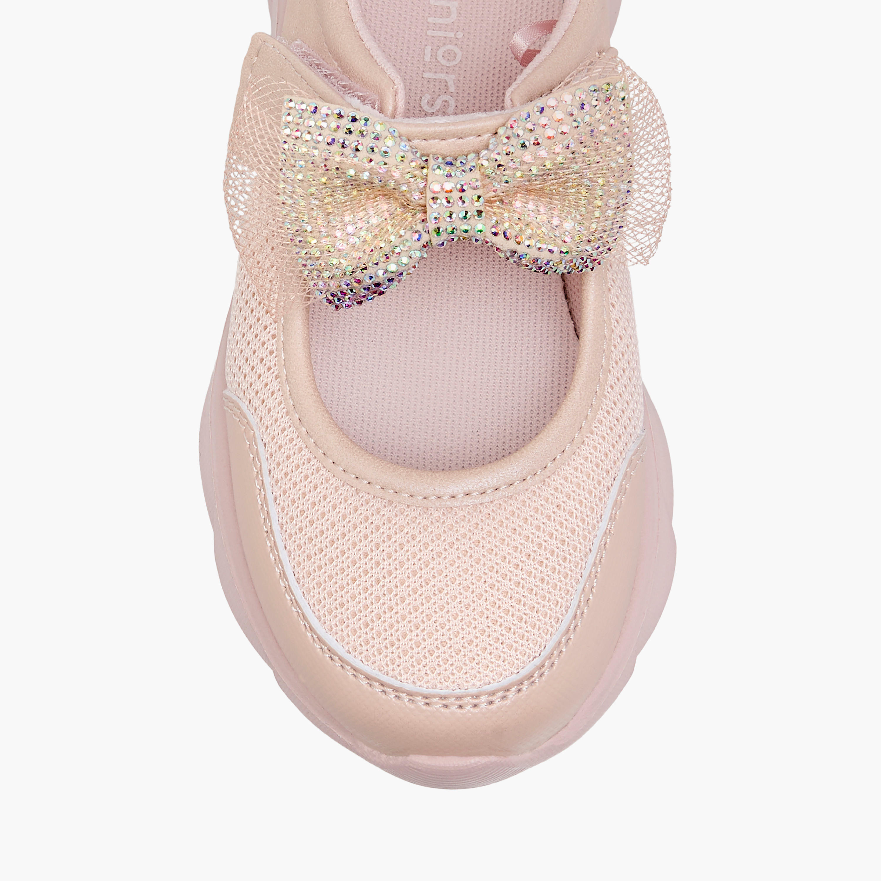 Juniors Mesh Bow Detail Mary Jane Shoes with Hook and Loop Closure-girls-shoes-maryjanes-image-4