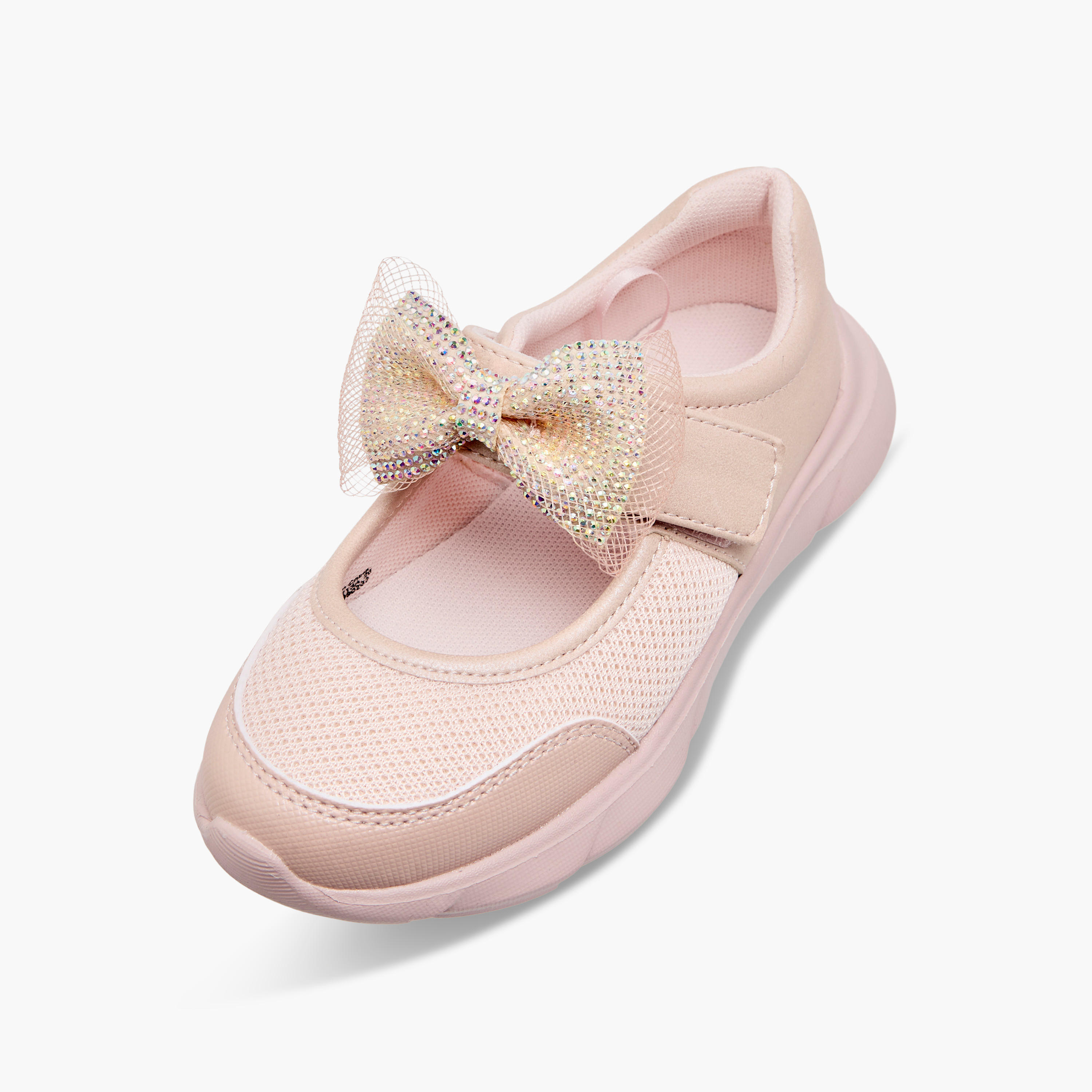 Juniors Mesh Bow Detail Mary Jane Shoes with Hook and Loop Closure-girls-shoes-maryjanes-image-6