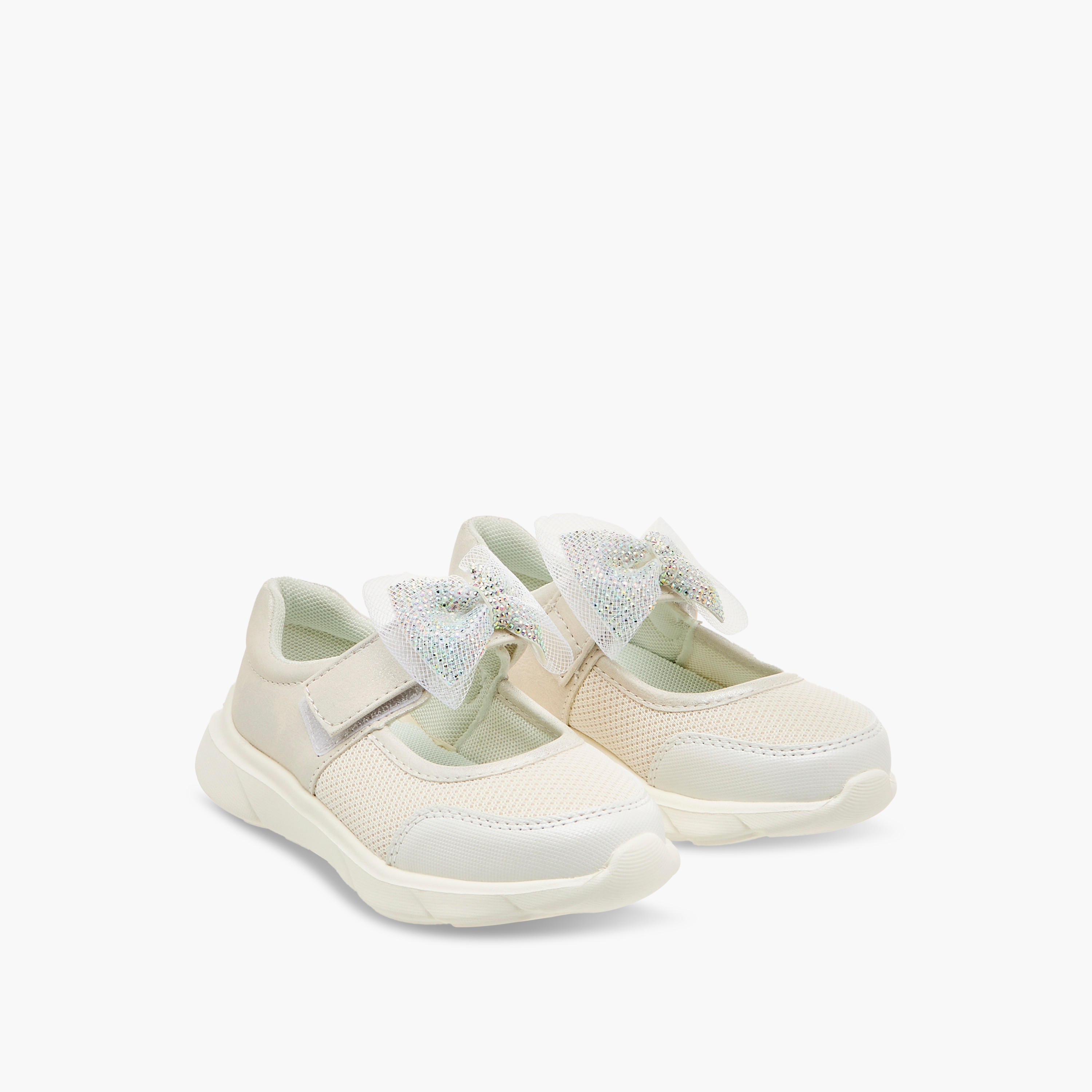 Juniors Mesh Bow Detail Mary Jane Shoes with Hook and Loop Closure-girls-shoes-maryjanes-image-1