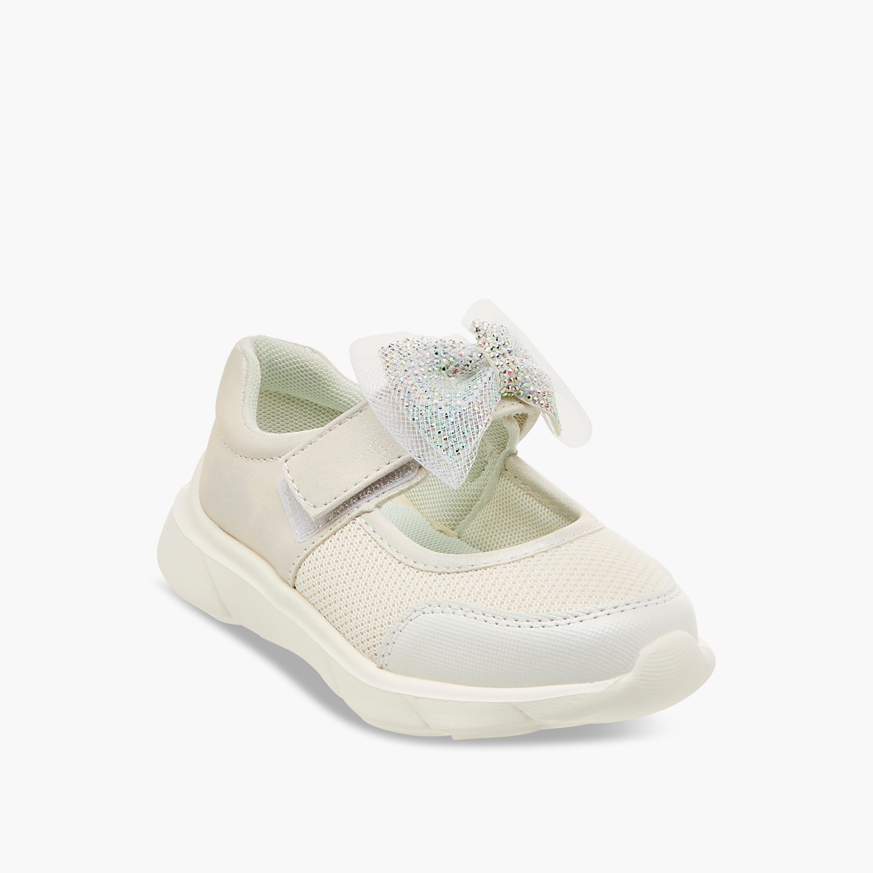 Juniors Mesh Bow Detail Mary Jane Shoes with Hook and Loop Closure-girls-shoes-maryjanes-image-2