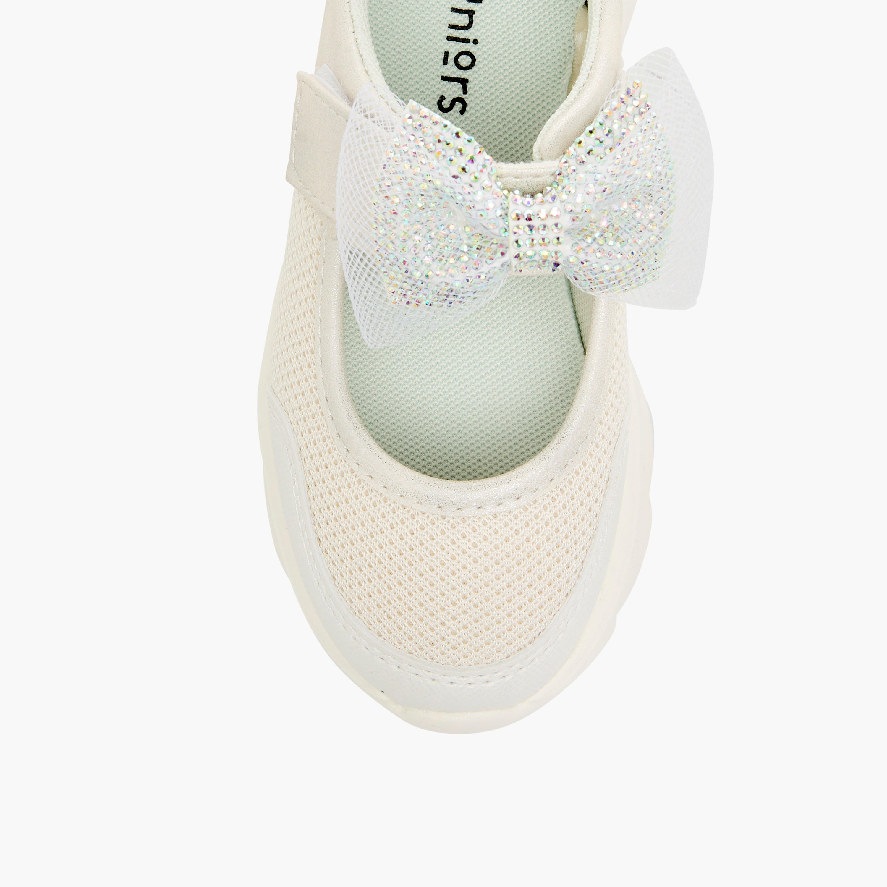 Juniors Mesh Bow Detail Mary Jane Shoes with Hook and Loop Closure-girls-shoes-maryjanes-image-4