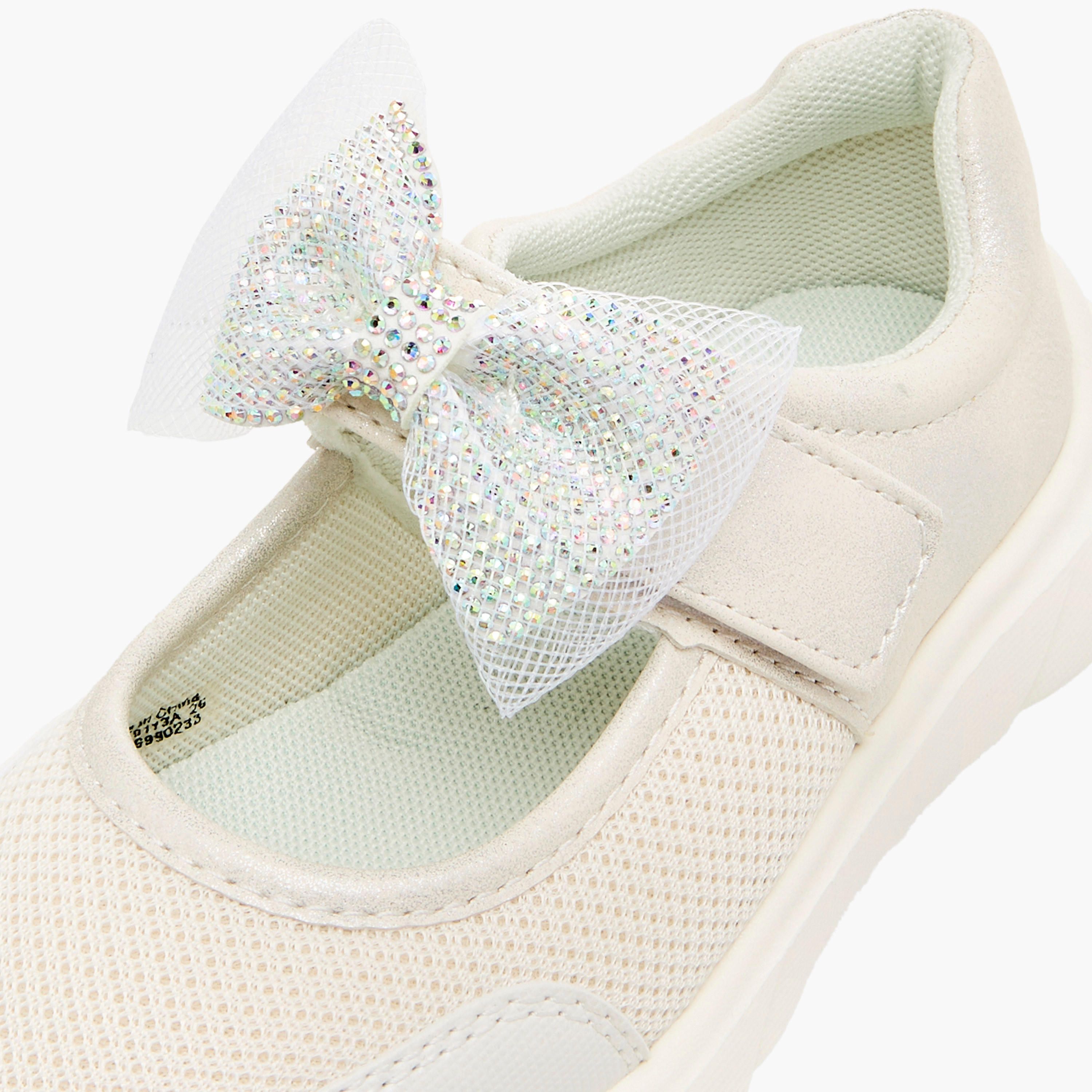 Juniors Mesh Bow Detail Mary Jane Shoes with Hook and Loop Closure-girls-shoes-maryjanes-image-6