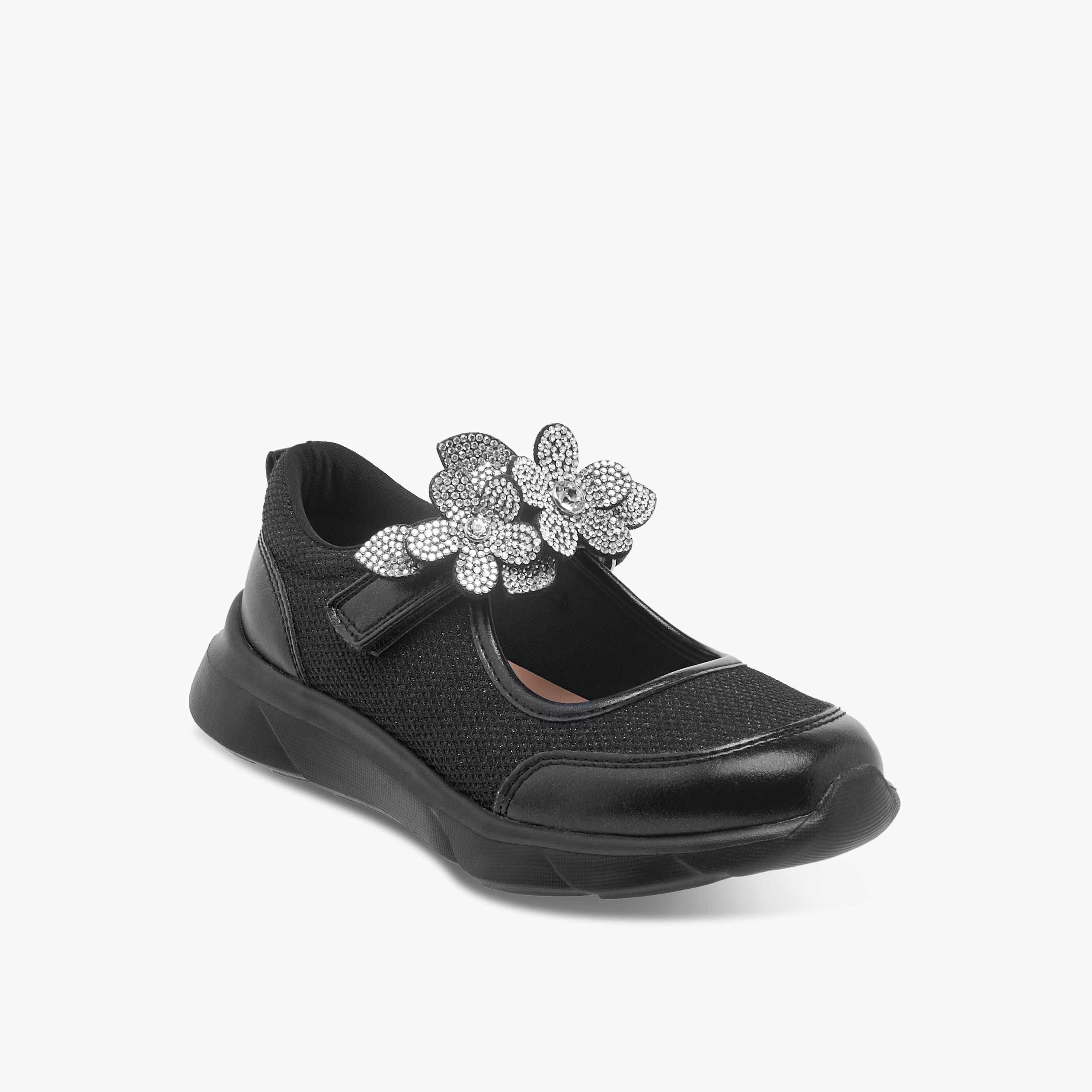 Celeste Girl's Floral Accent Mary Jane Shoes with Hook and Loop Closure-girls-shoes-maryjanes-image-2
