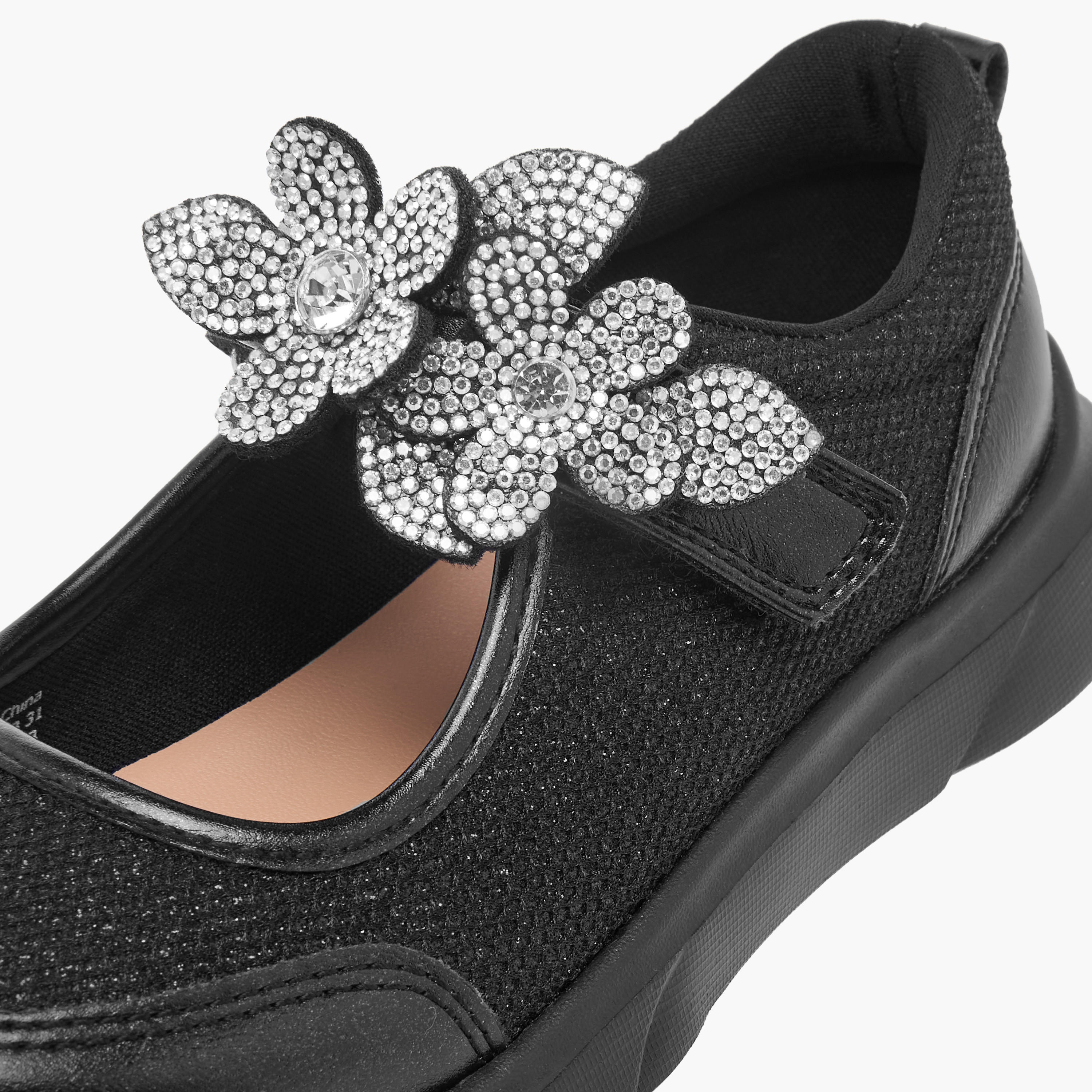 Celeste Girl's Floral Accent Mary Jane Shoes with Hook and Loop Closure-girls-shoes-maryjanes-image-4