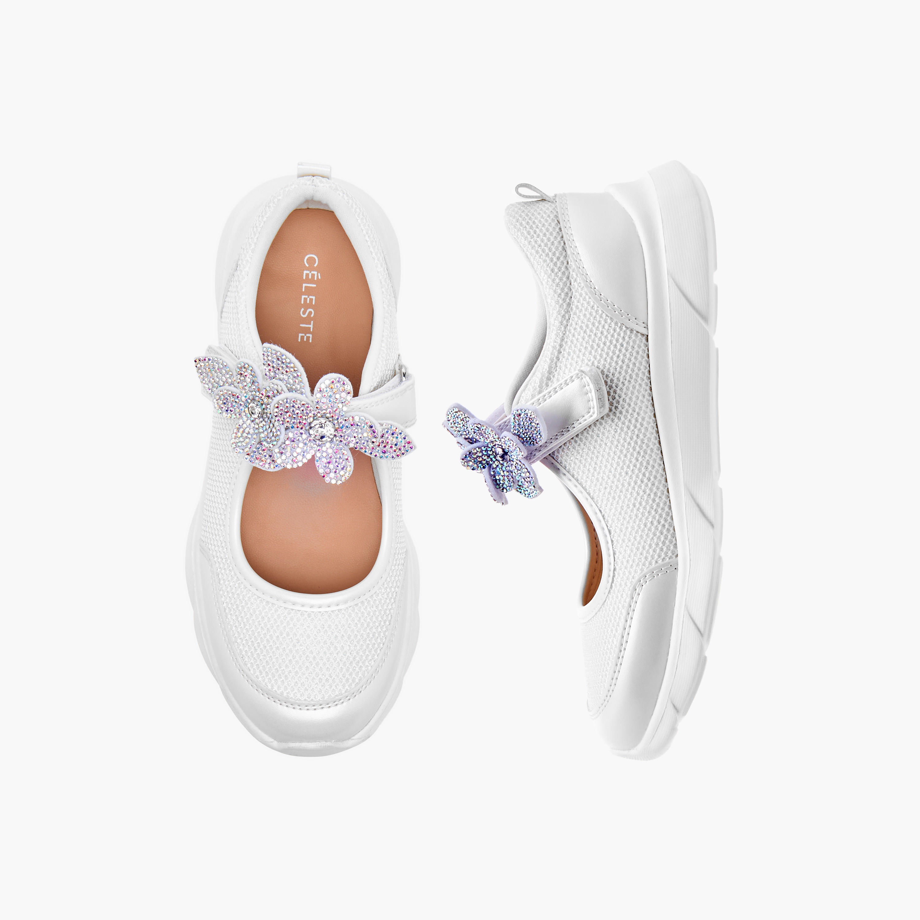 Celeste Girl's Floral Accent Mary Jane Shoes with Hook and Loop Closure-girls-shoes-maryjanes-image-1