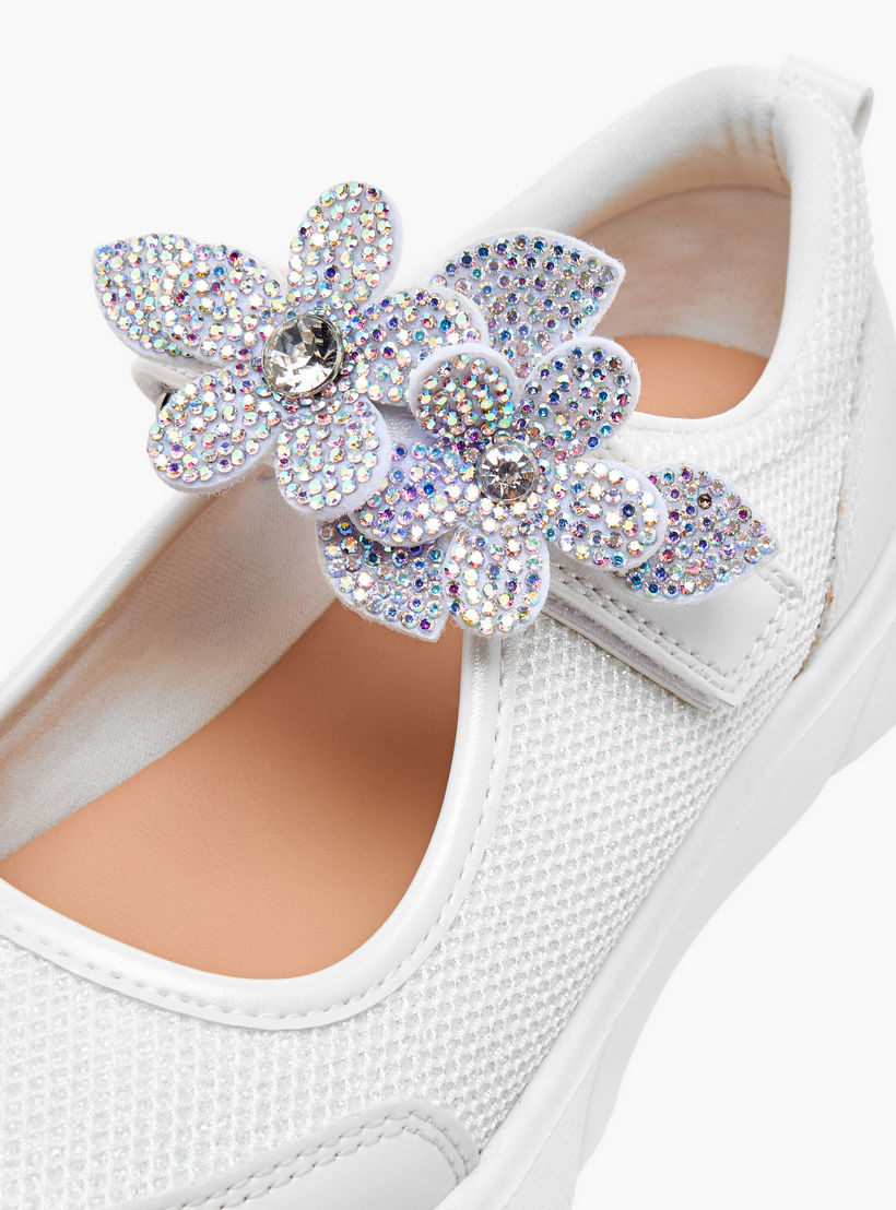 Celeste Girl's Floral Accent Mary Jane Shoes with Hook and Loop Closure-girls-shoes-maryjanes-image-4