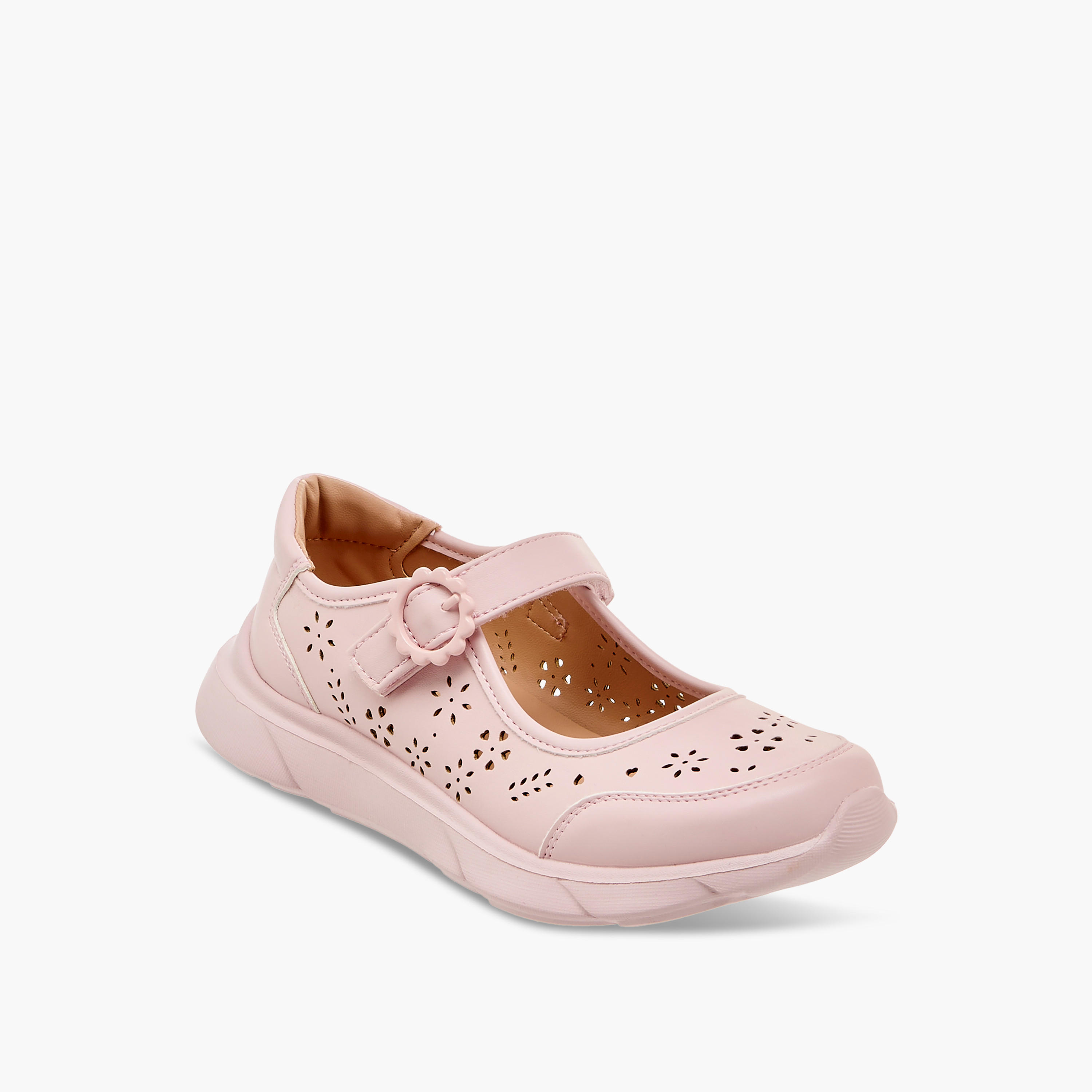 حذاء ماري جين بتفاصيل مفرّغة بالليزر وشريط إغلاق لاصق من ليتل ميسي-girls-shoes-maryjanes-image-2