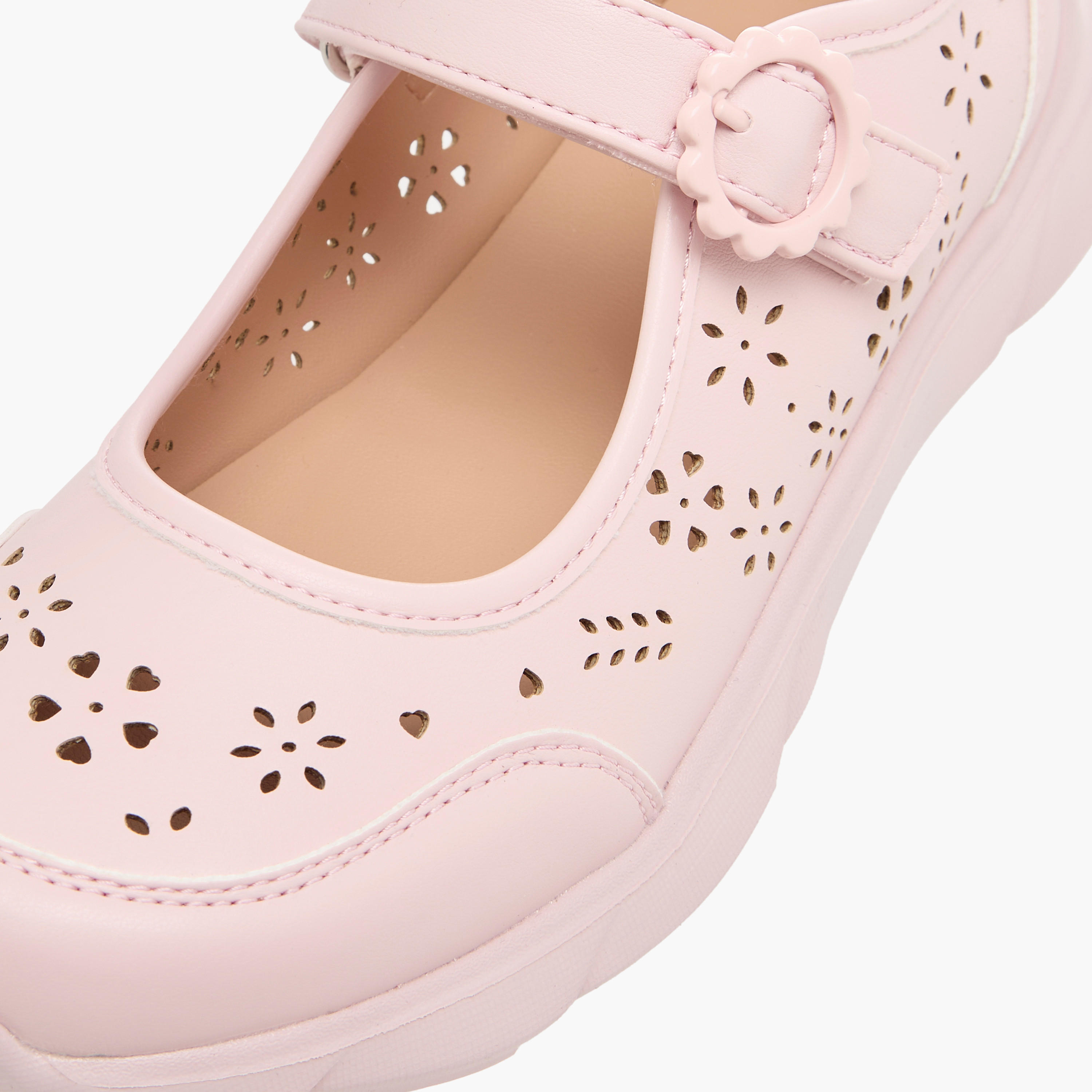 Little Missy Laser Cut Detail Mary Jane Shoes with Hook and Loop Closure-girls-shoes-maryjanes-image-6
