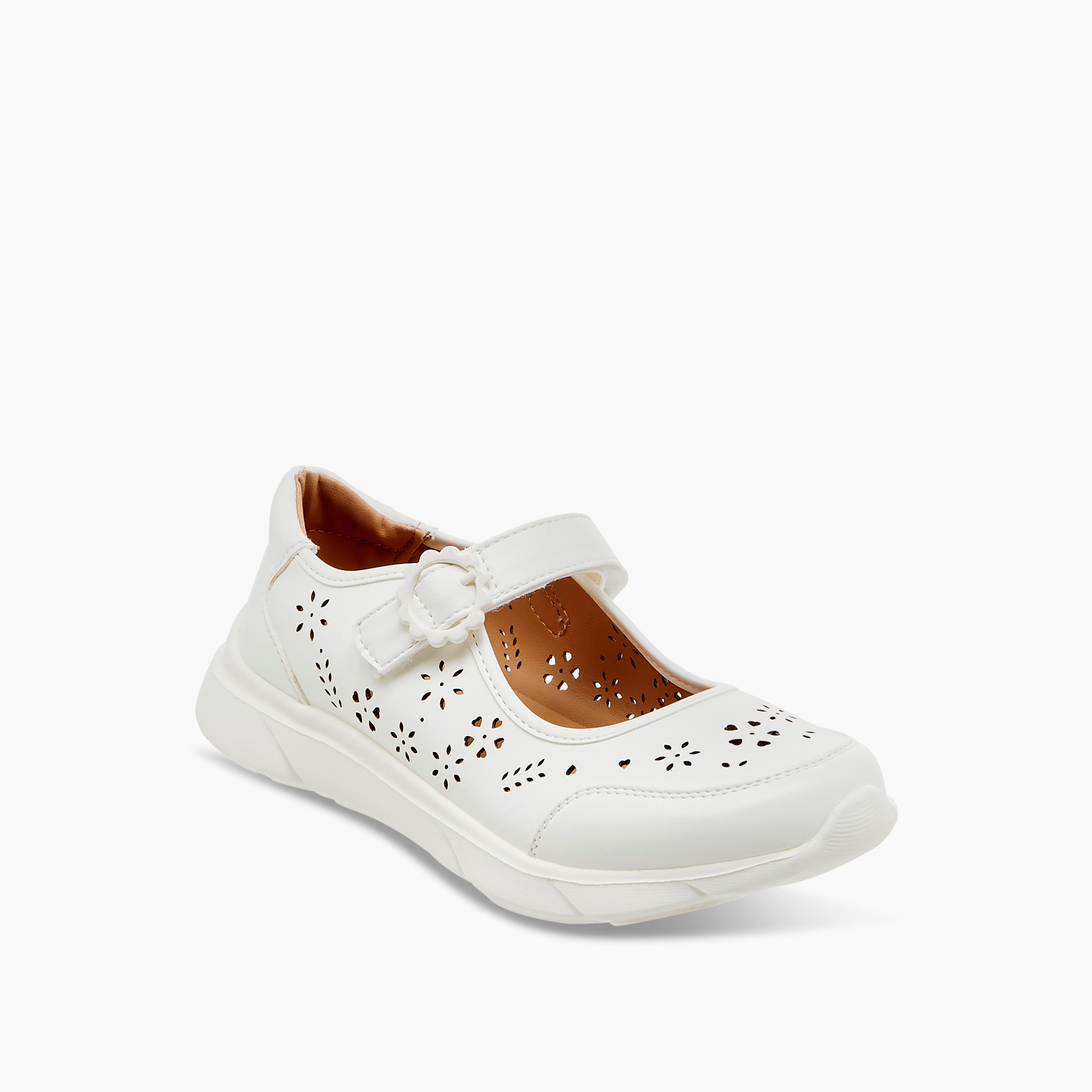 حذاء ماري جين بتفاصيل مفرّغة بالليزر وشريط إغلاق لاصق من ليتل ميسي-girls-shoes-maryjanes-image-8