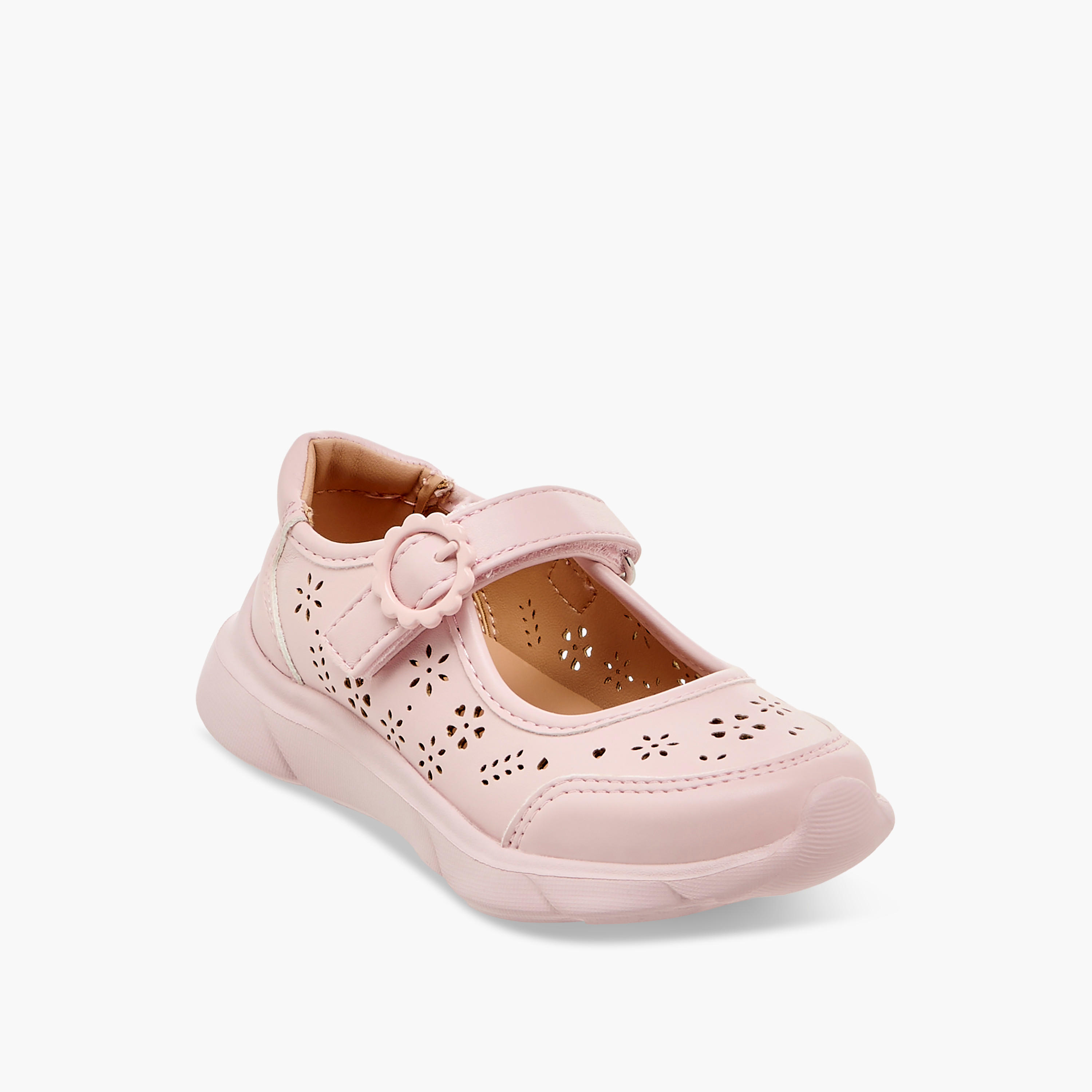 Little Missy Laser Cut Detail Mary Jane Shoes with Hook and Loop Closure-girls-shoes-maryjanes-image-2