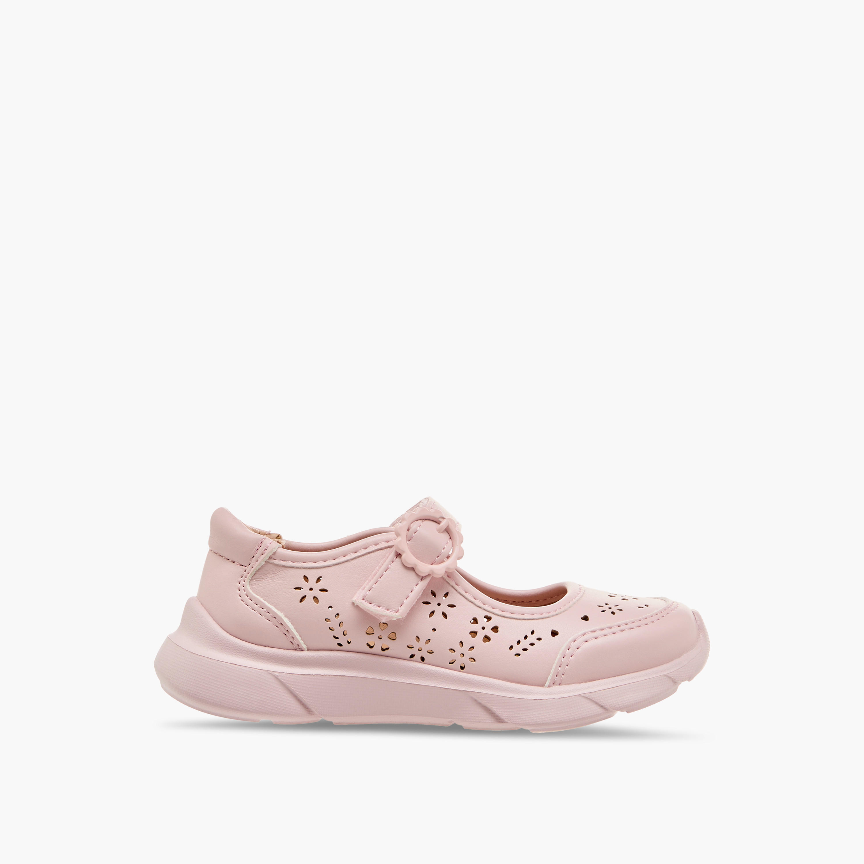 Little Missy Laser Cut Detail Mary Jane Shoes with Hook and Loop Closure-girls-shoes-maryjanes-image-3