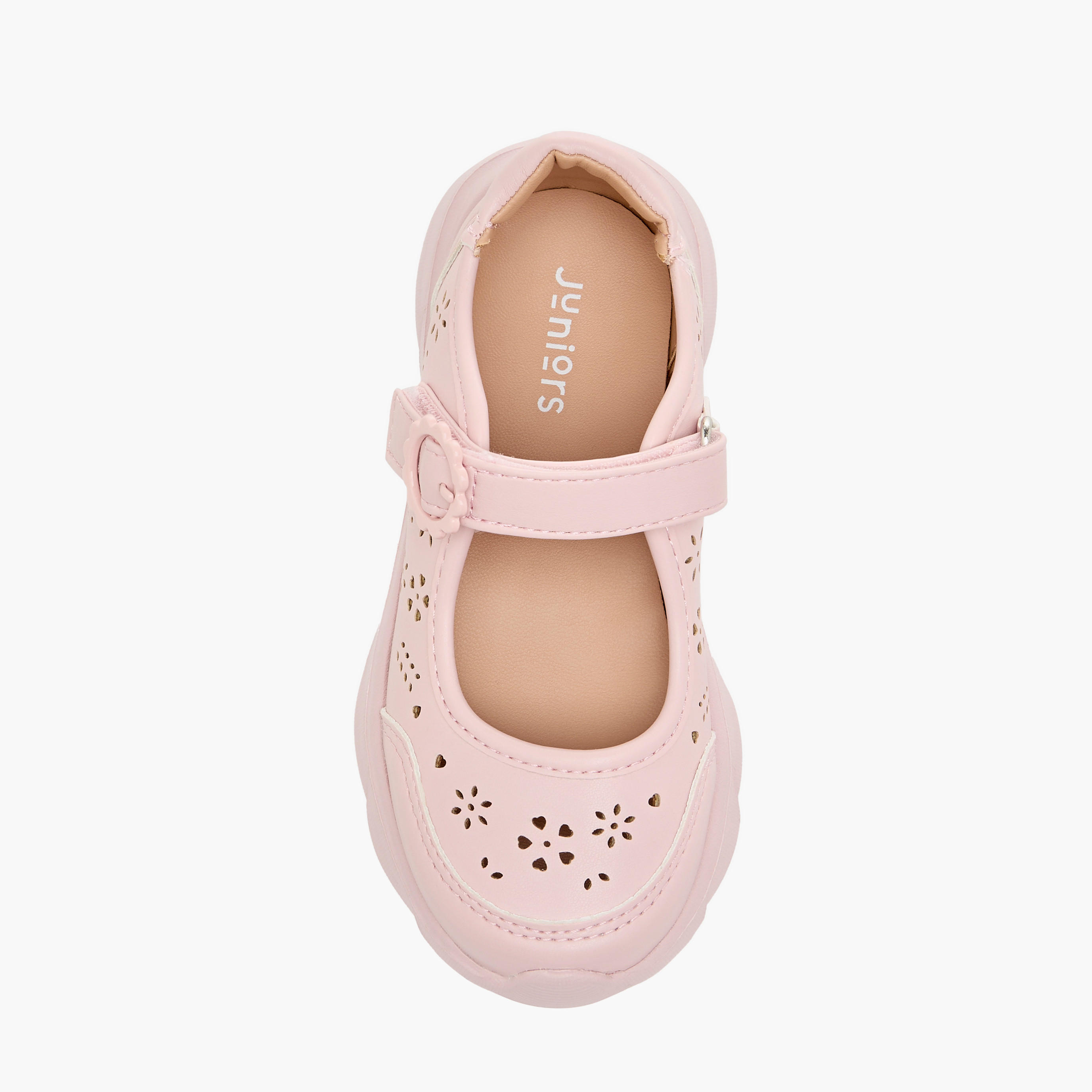 Little Missy Laser Cut Detail Mary Jane Shoes with Hook and Loop Closure-girls-shoes-maryjanes-image-4