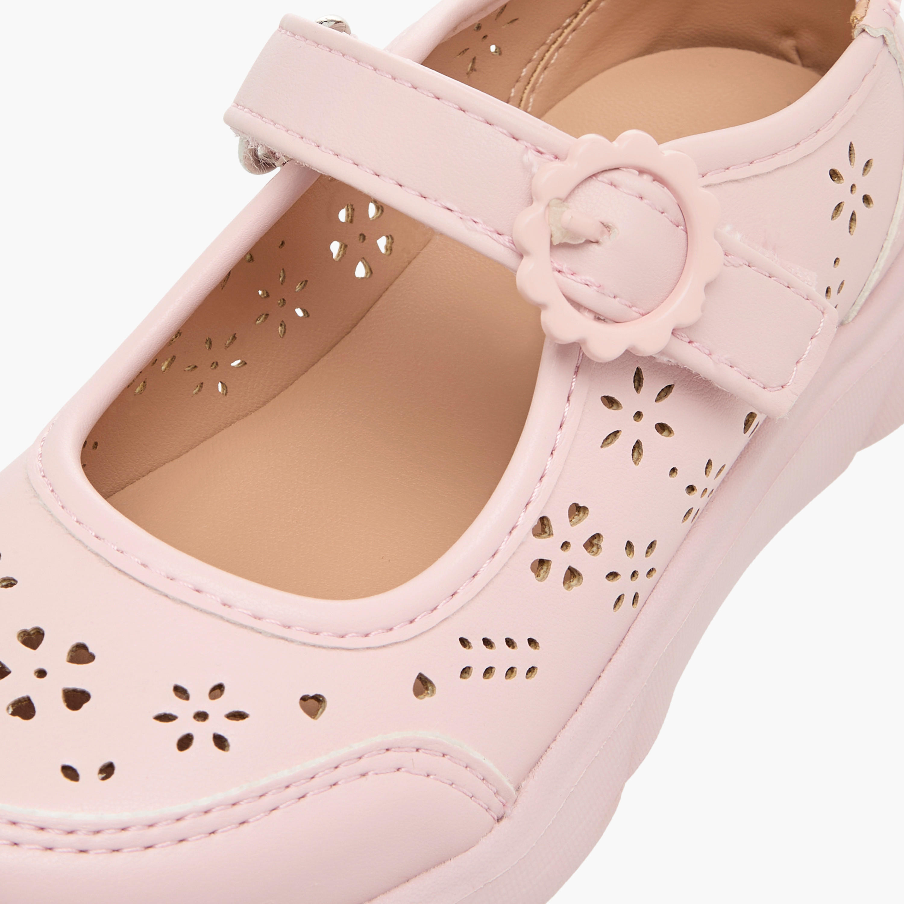 Little Missy Laser Cut Detail Mary Jane Shoes with Hook and Loop Closure-girls-shoes-maryjanes-image-6