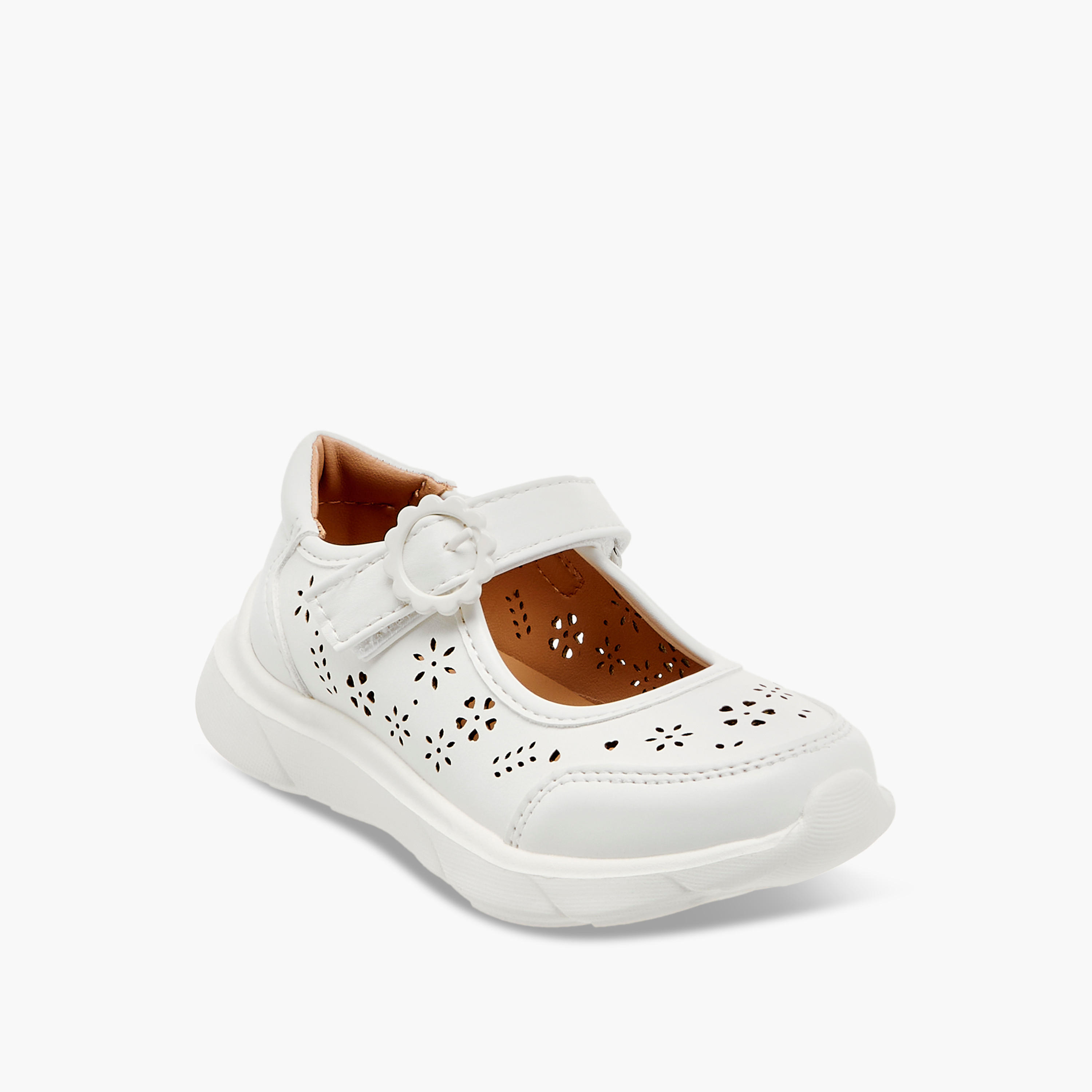Little Missy Laser Cut Detail Mary Jane Shoes with Hook and Loop Closure-girls-shoes-maryjanes-image-2