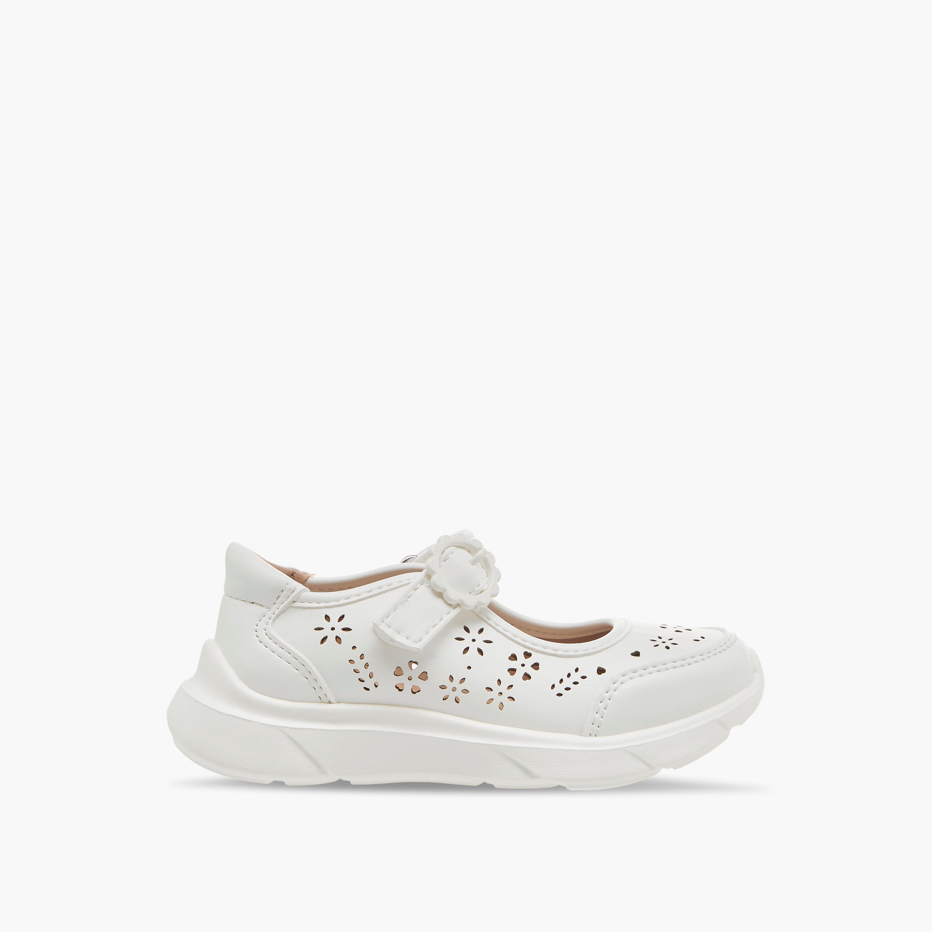 Little Missy Laser Cut Detail Mary Jane Shoes with Hook and Loop Closure-girls-shoes-maryjanes-image-3