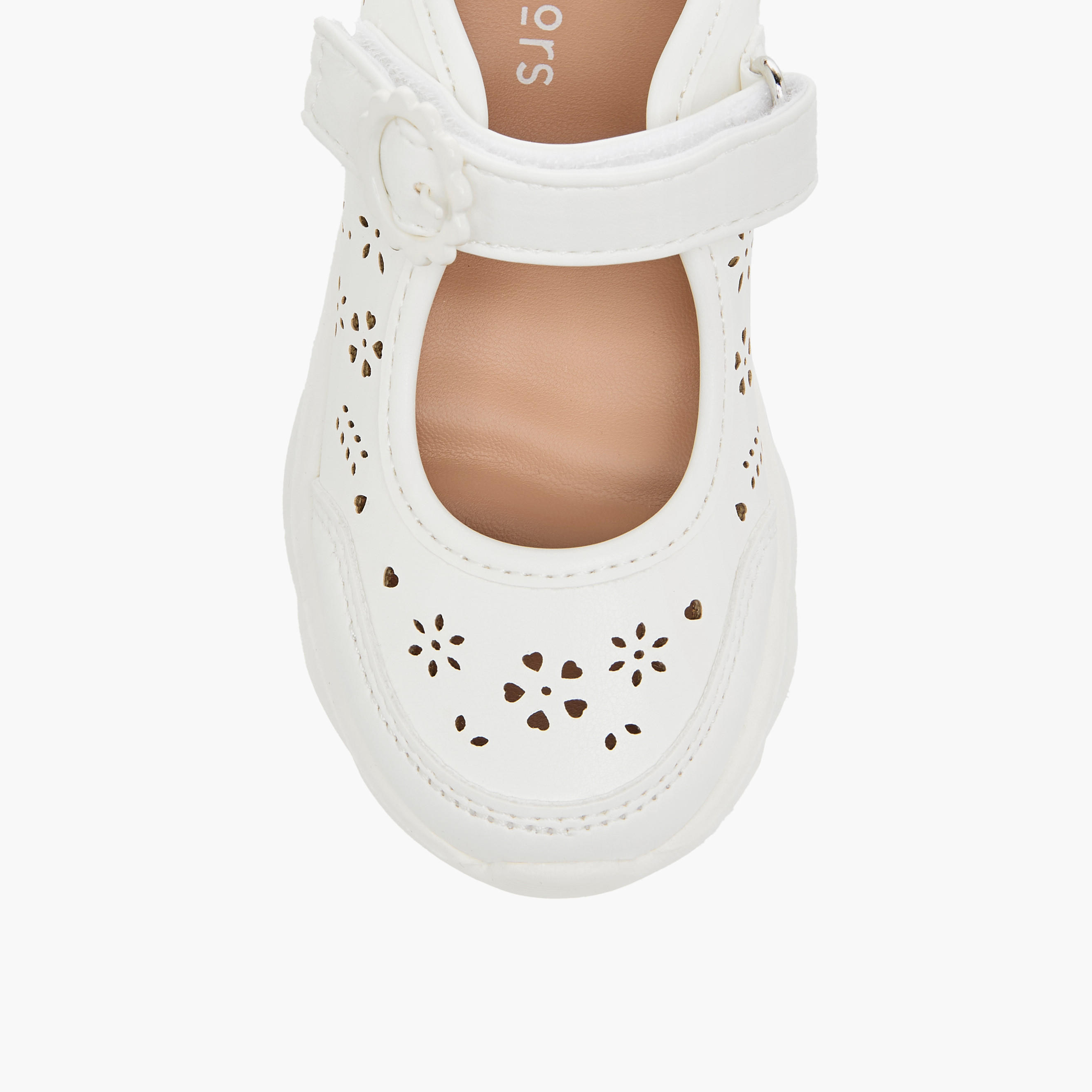Little Missy Laser Cut Detail Mary Jane Shoes with Hook and Loop Closure-girls-shoes-maryjanes-image-4