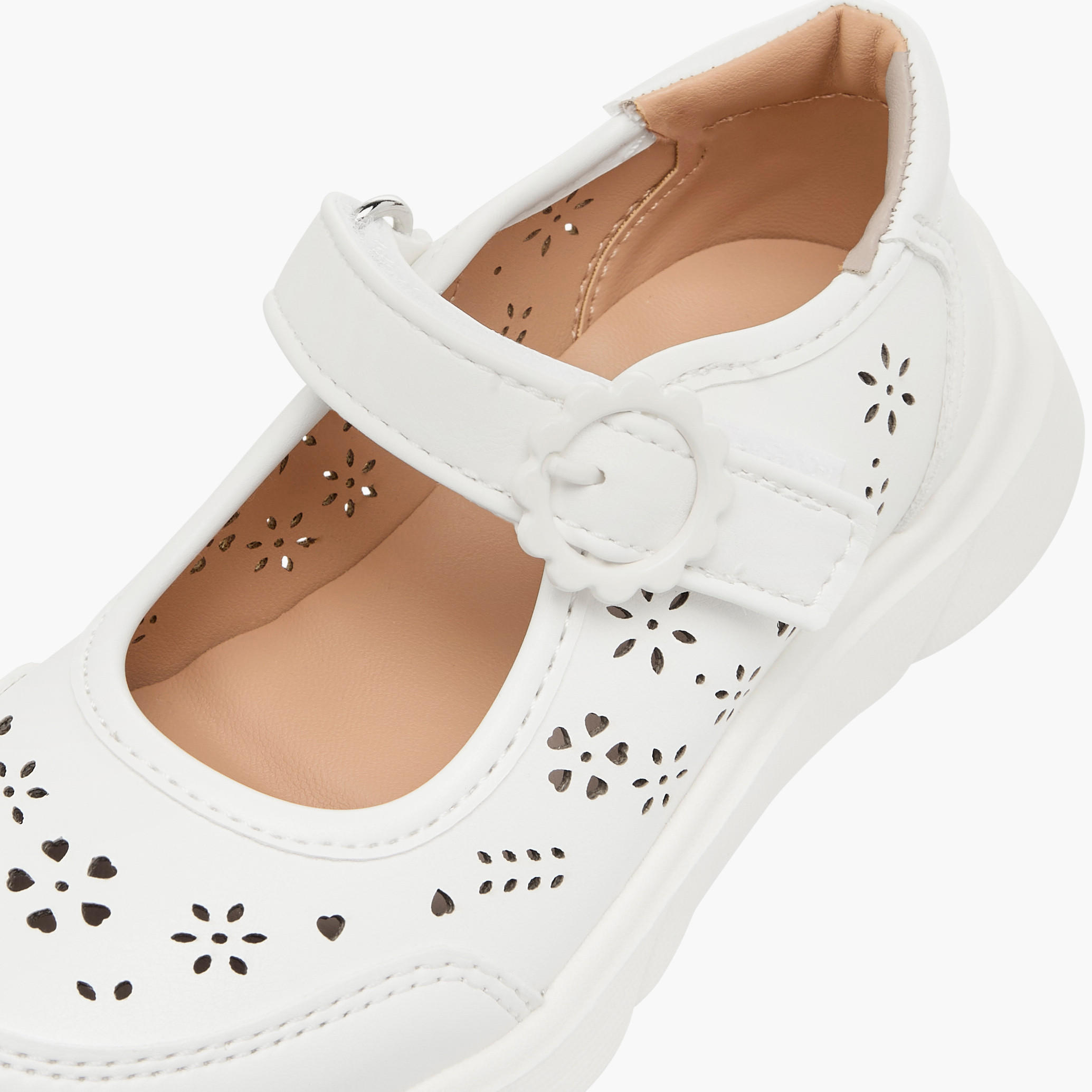 Little Missy Laser Cut Detail Mary Jane Shoes with Hook and Loop Closure-girls-shoes-maryjanes-image-6