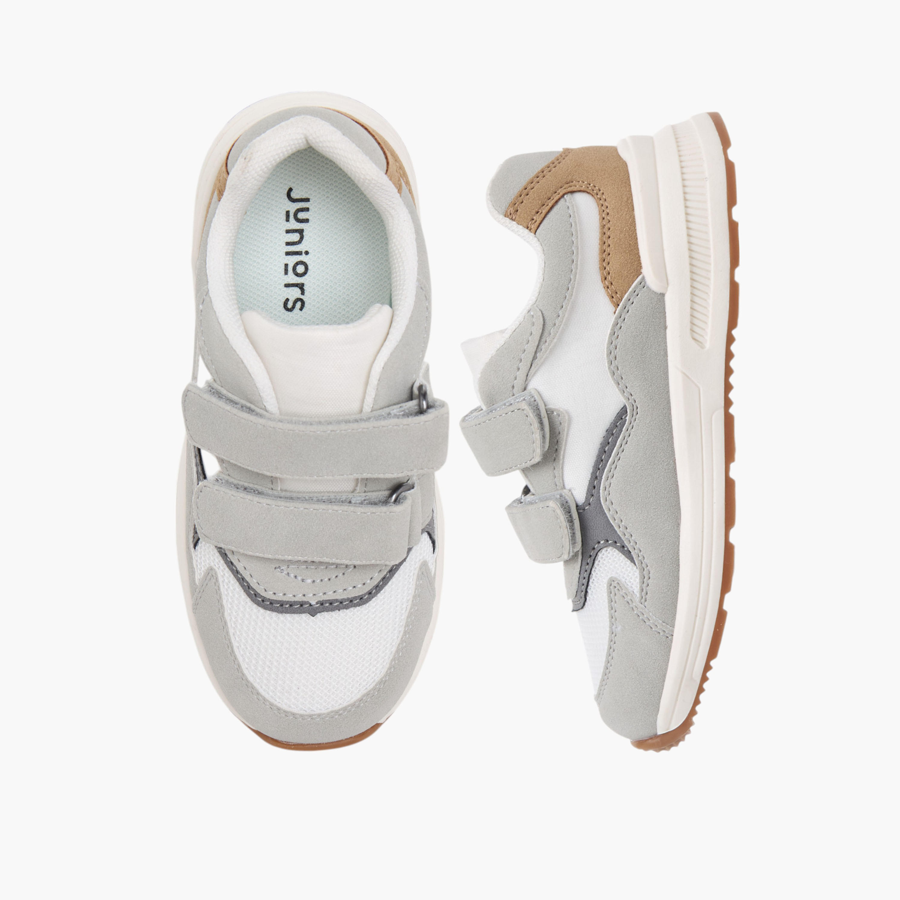 Juniors Panelled Ankle Sneakers with Hook and Loop Closure-boys-shoes-sneakers-image-1