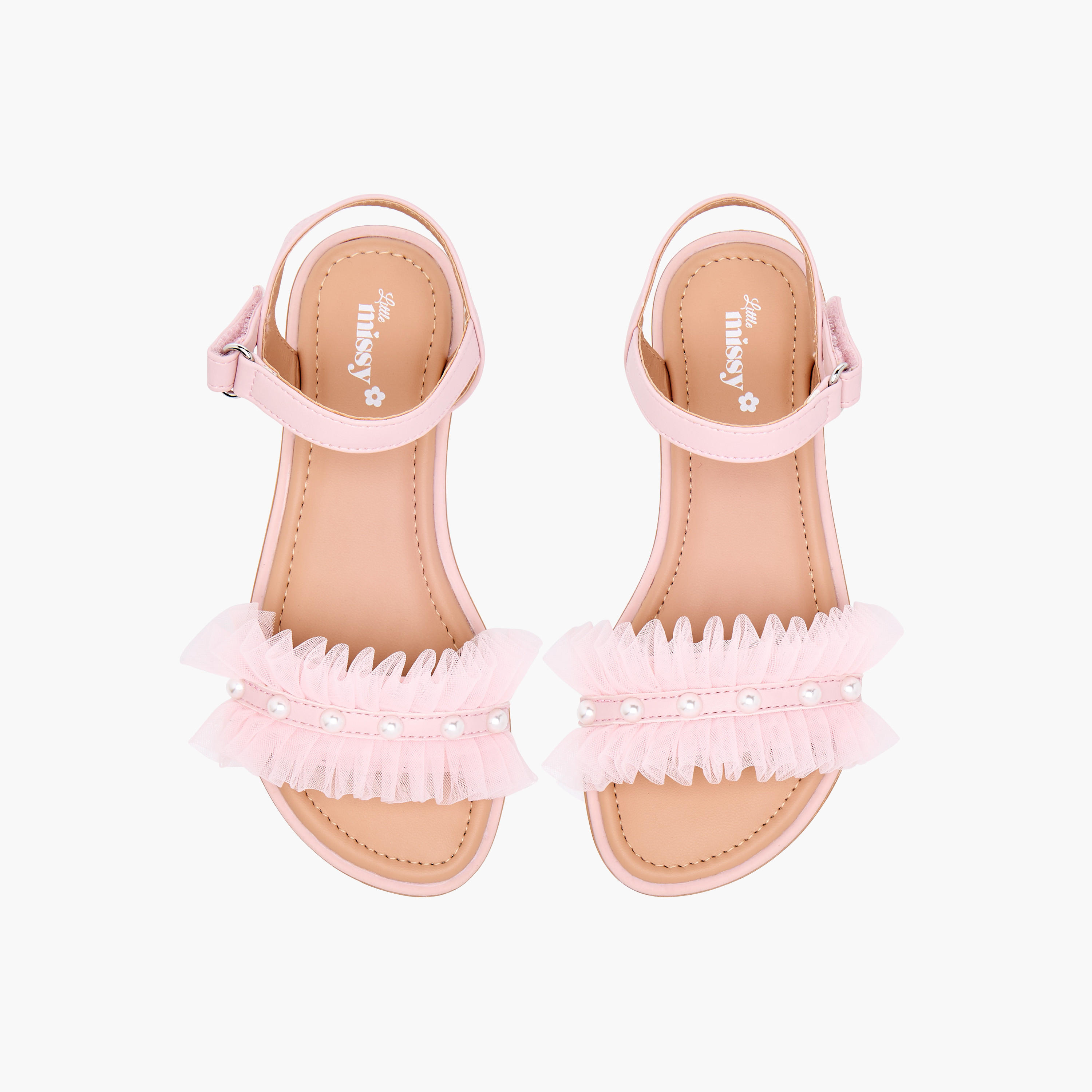 Little Missy Ruffle Detail Strap Sandals with Hook and Loop Closure-girls-shoes-sandals-image-1