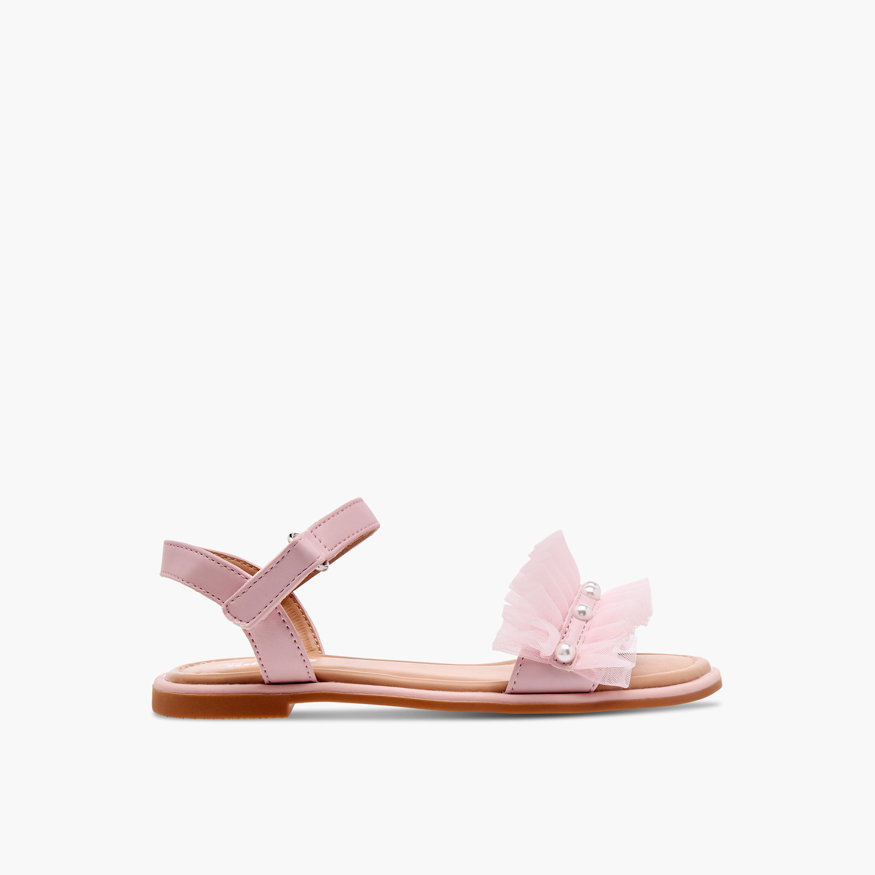 Little Missy Ruffle Detail Strap Sandals with Hook and Loop Closure-girls-shoes-sandals-image-2