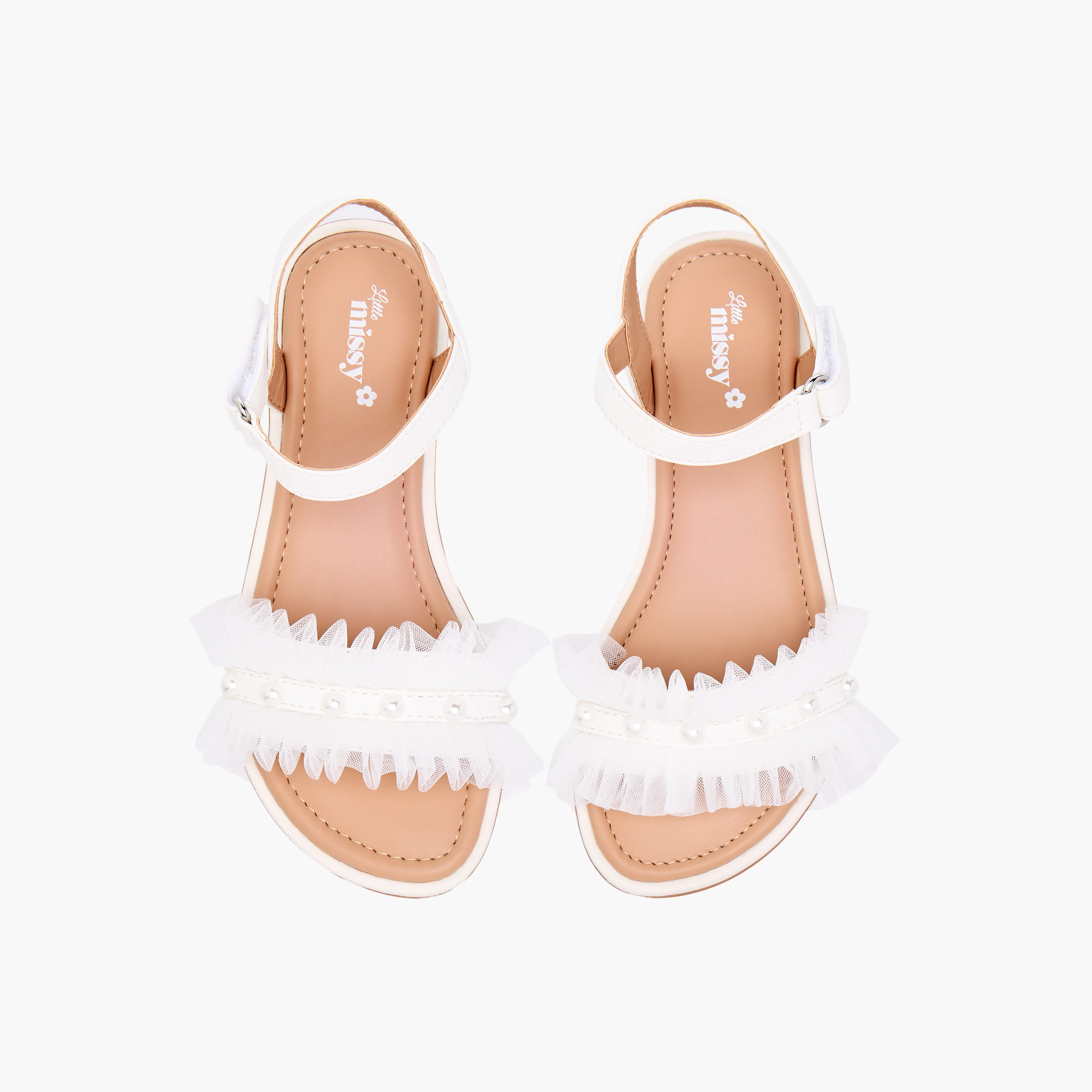 Little Missy Ruffle Detail Strap Sandals with Hook and Loop Closure-girls-shoes-sandals-image-1