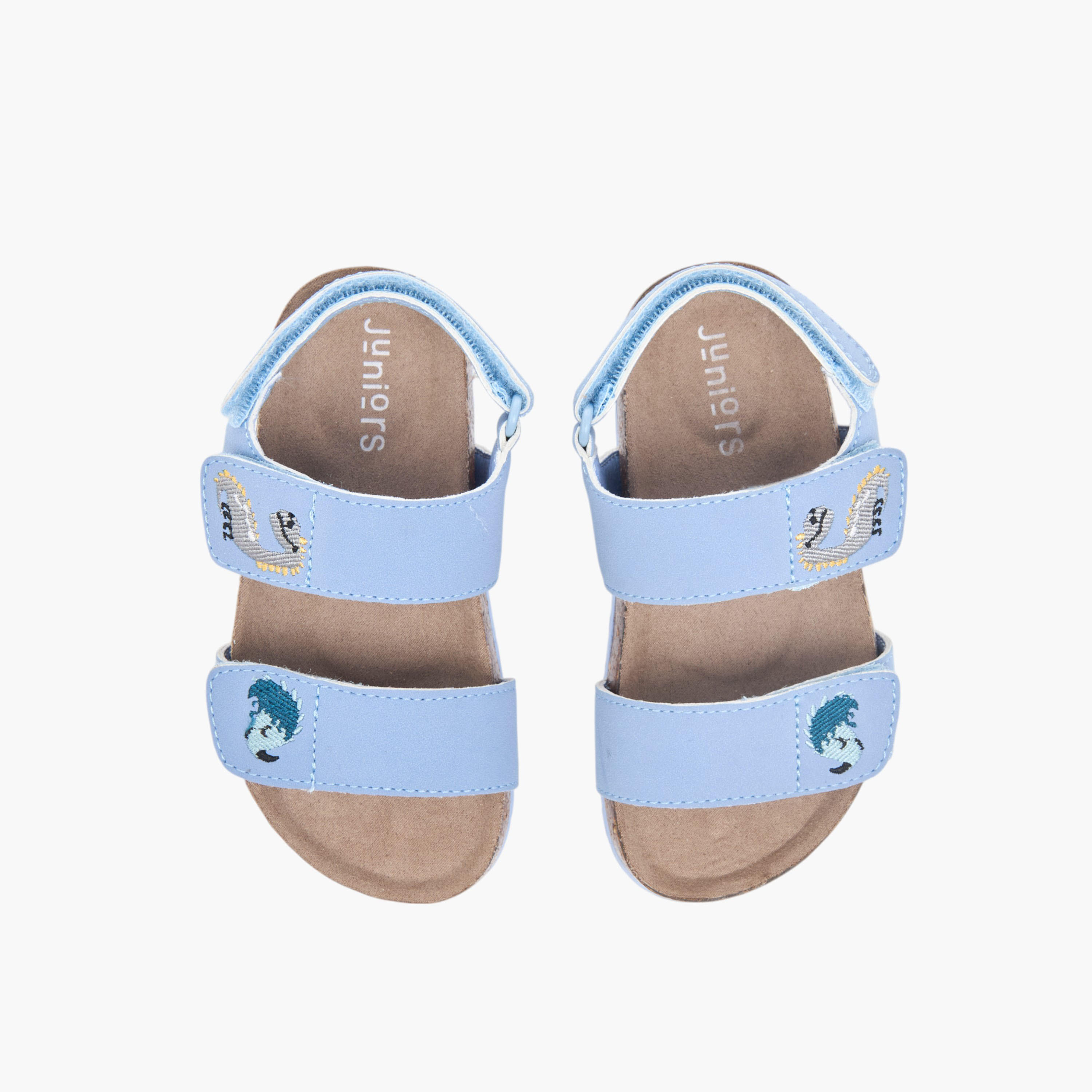 Juniors Embroidered Strap Sandals with Hook and Loop Closure-boys-shoes-sandals-image-1