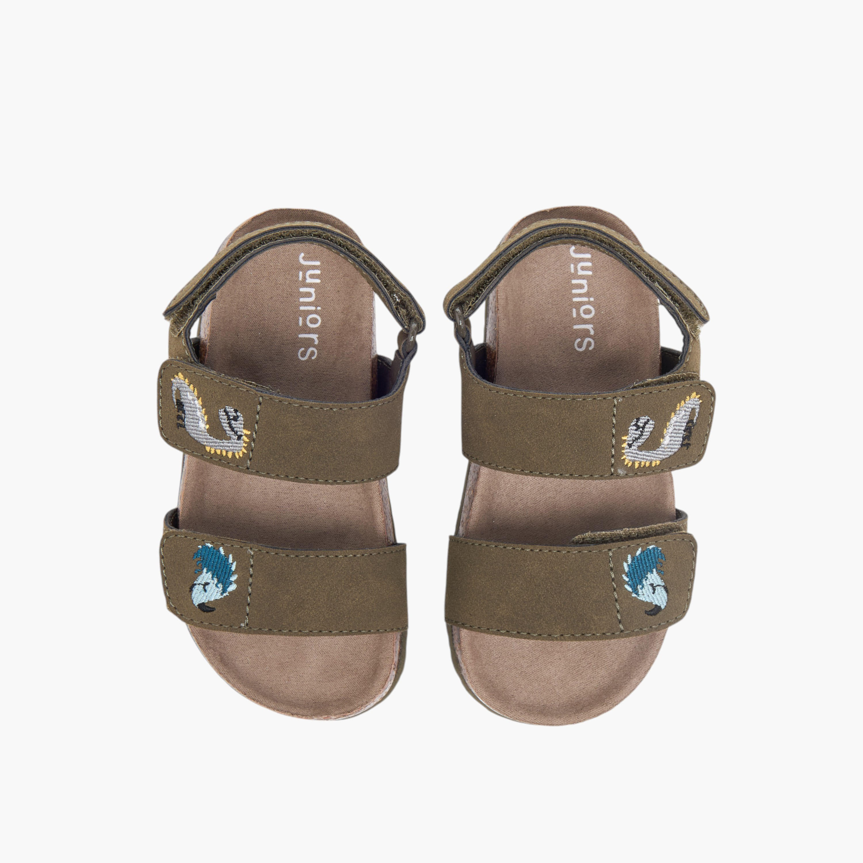 Juniors Embroidered Strap Sandals with Hook and Loop Closure-boys-shoes-sandals-image-1