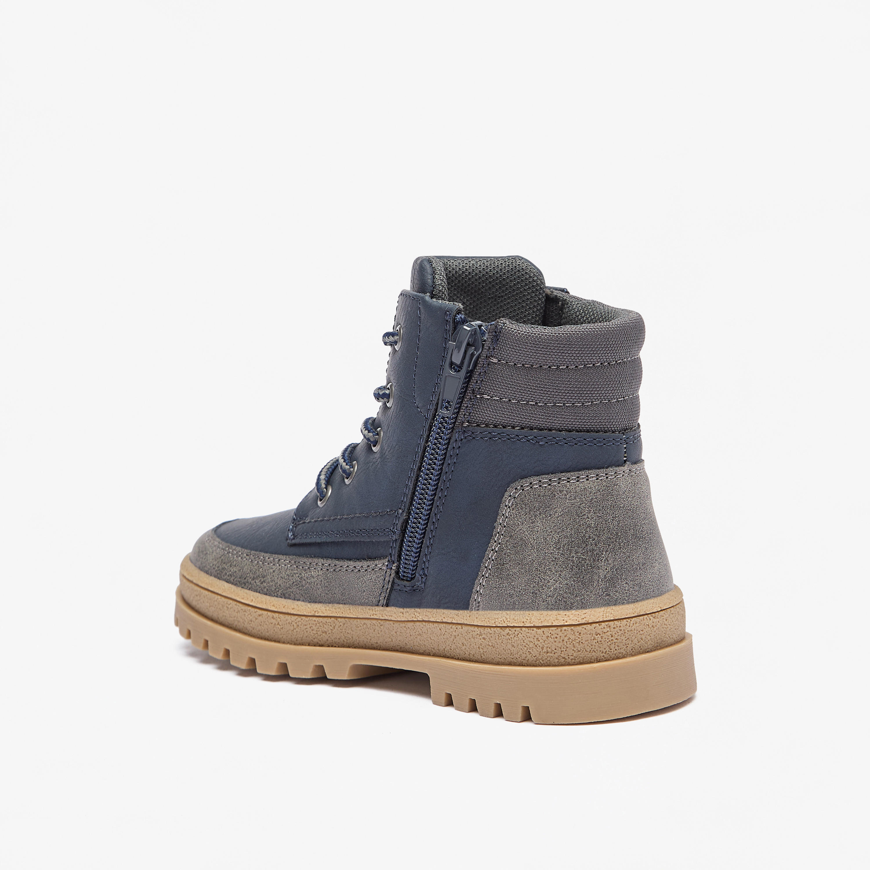 Juniors Panelled Low Ankle Boots with Lace Detail and Zip Closure-boys-shoes-boots-image-2