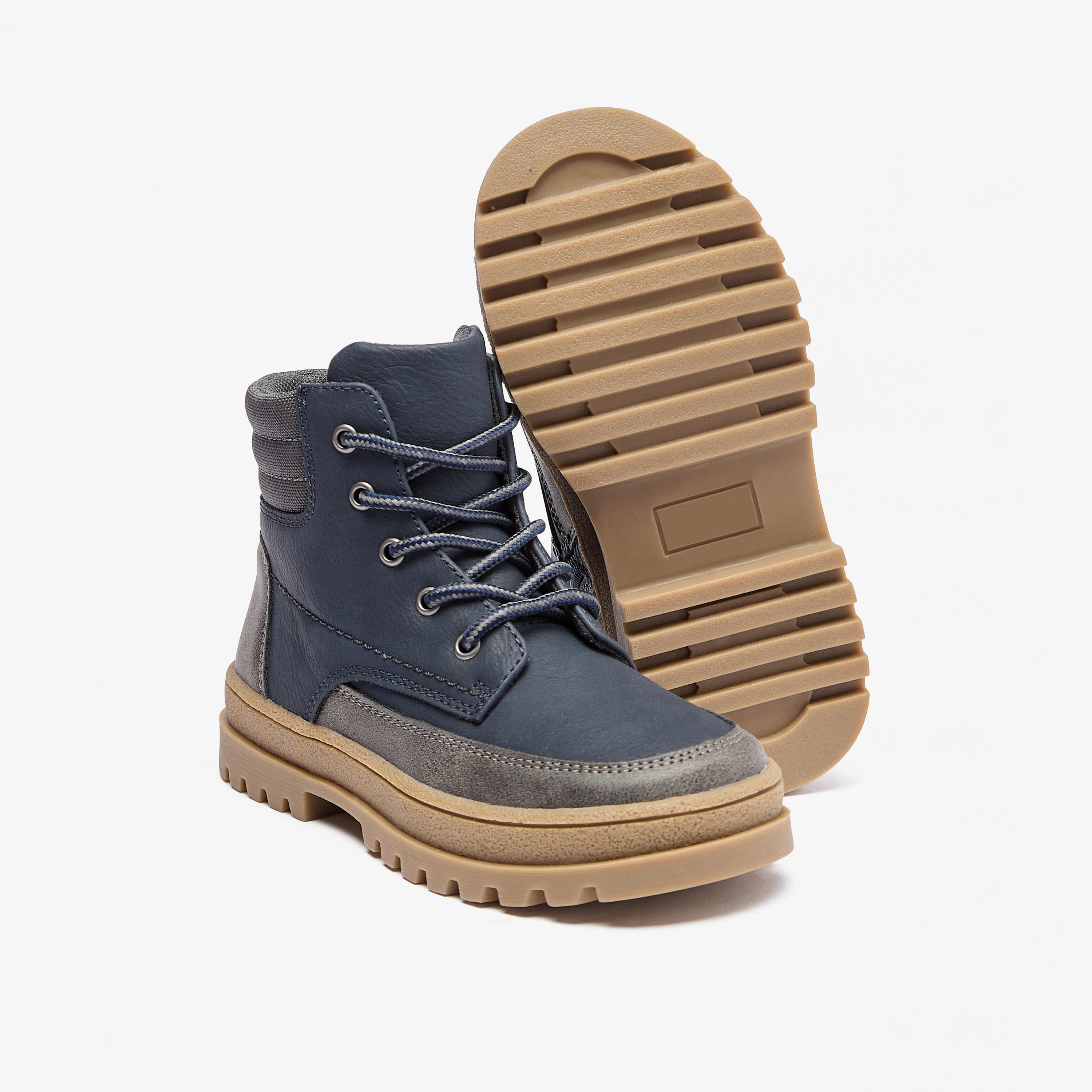 Juniors Panelled Low Ankle Boots with Lace Detail and Zip Closure-boys-shoes-boots-image-6