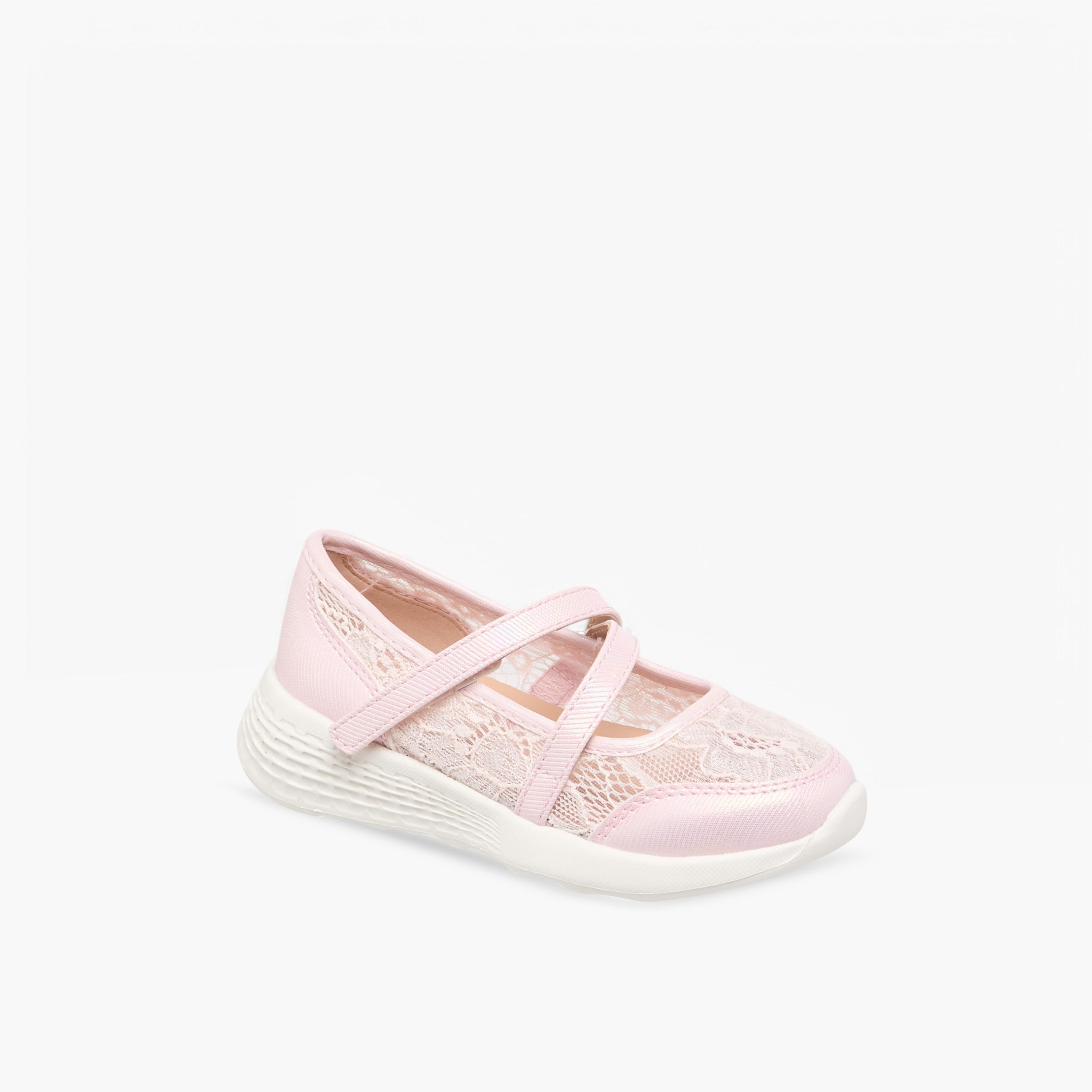 Little Missy Lace Detail Mary Jane Shoes with Hook and Loop Closure-girls-shoes-maryjanes-image-2