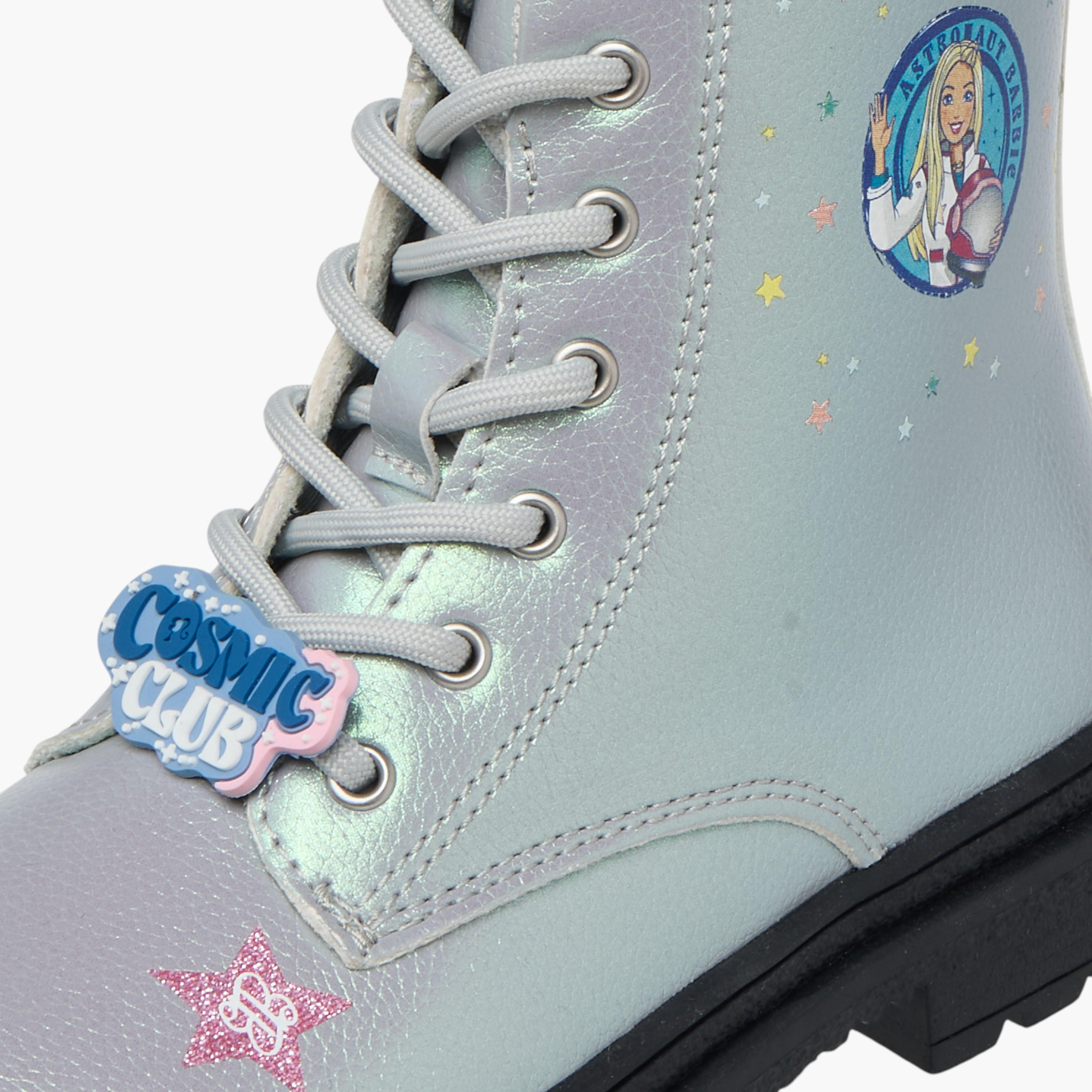 Barbie Printed Ankle Boots with Zip Closure-girls-shoes-boots-image-4