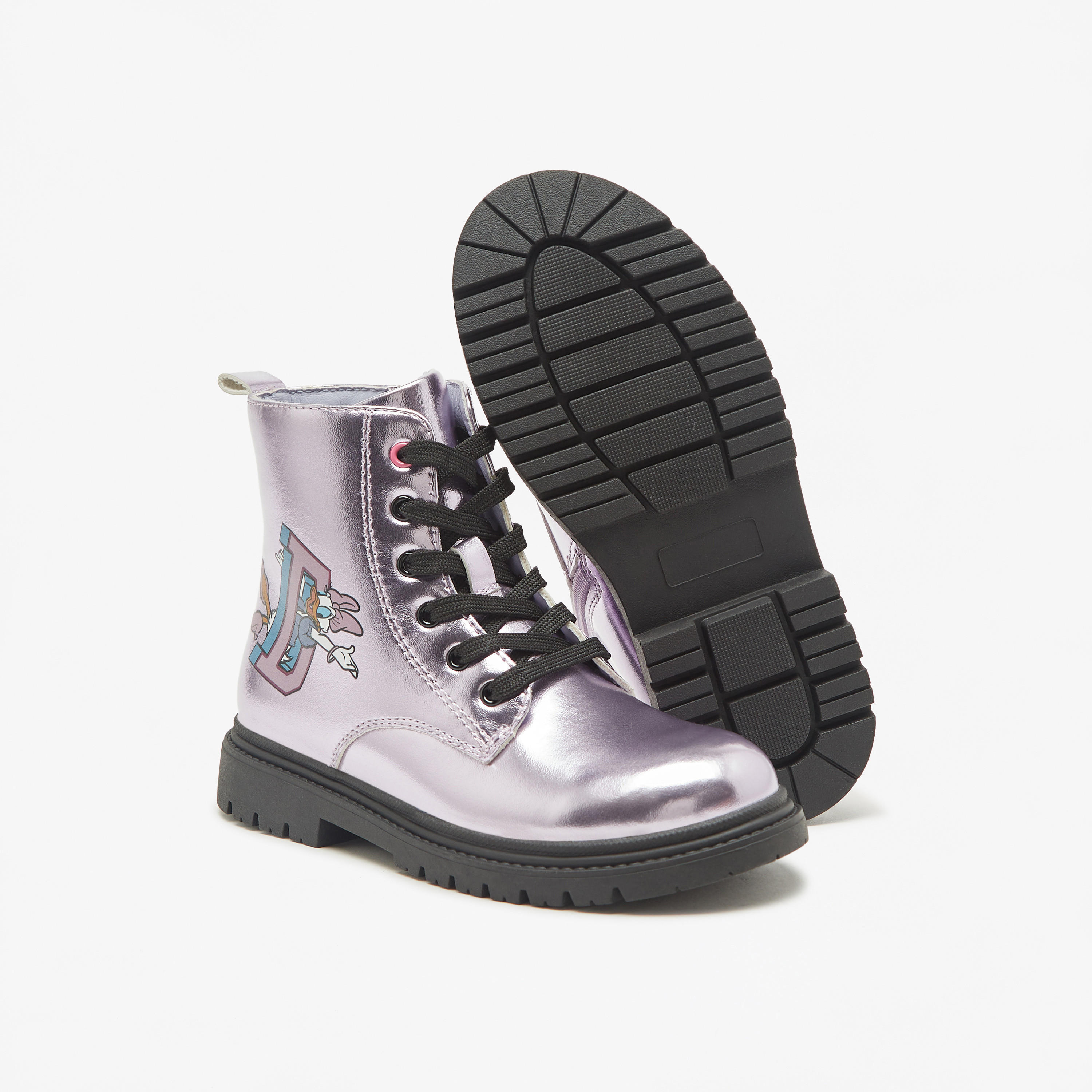 Disney Daisy Duck Print Ankle Boots with Lace-Up Closure-girls-shoes-boots-image-4