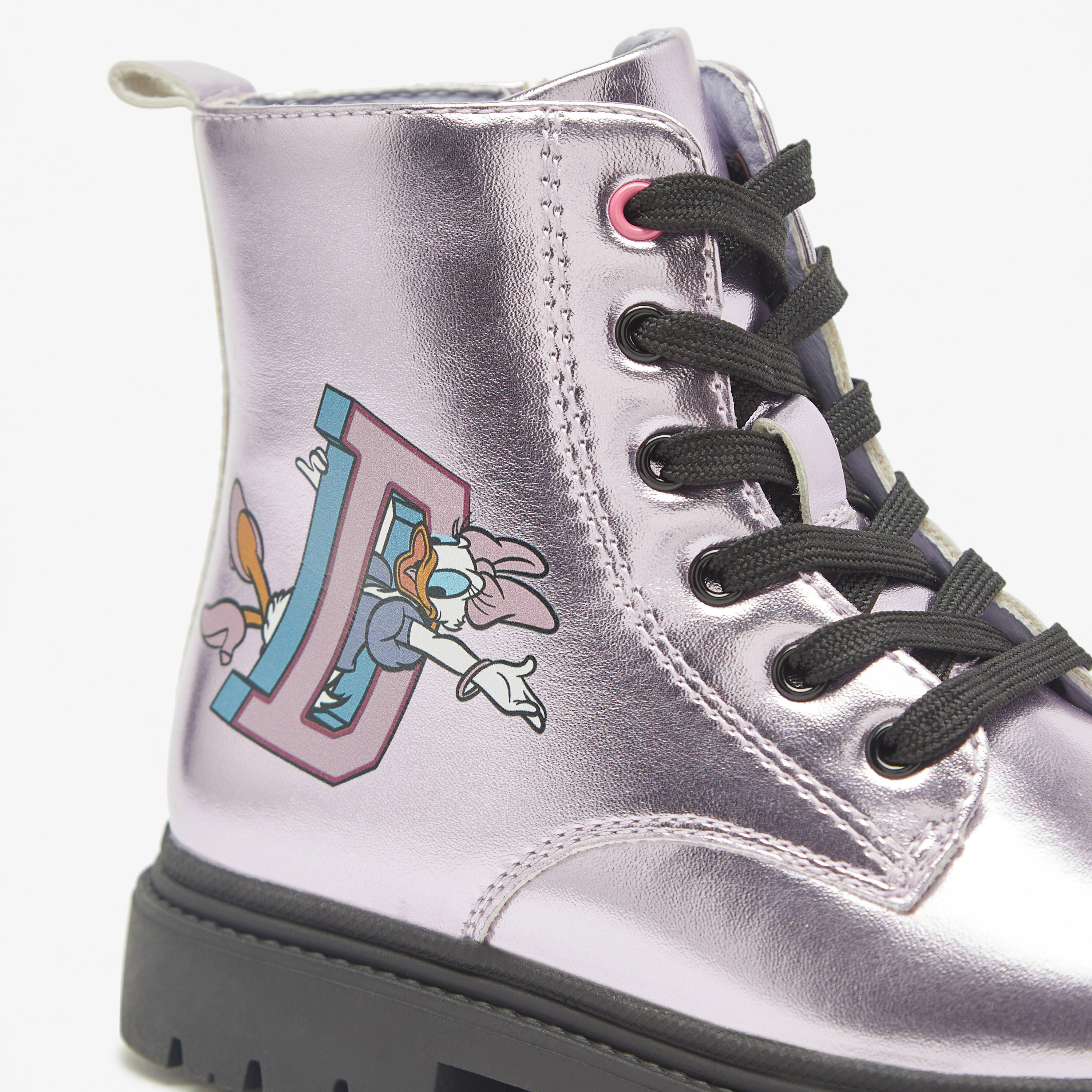 Disney Daisy Duck Print Ankle Boots with Lace-Up Closure-girls-shoes-boots-image-5