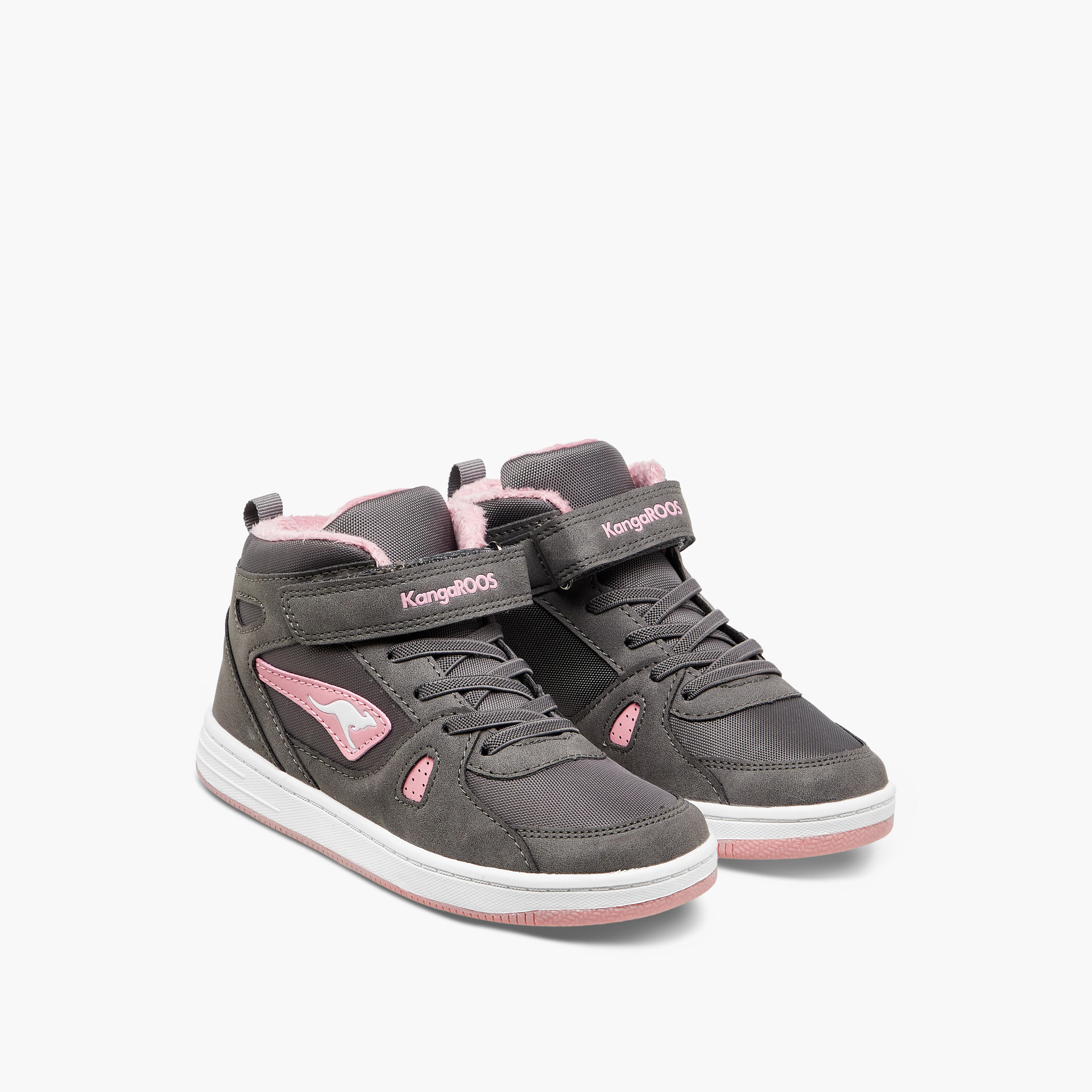 KangaROOS Girls' Panelled High Top Sneakers with Hook and Loop Closure-girls-shoes-sneakers-image-1