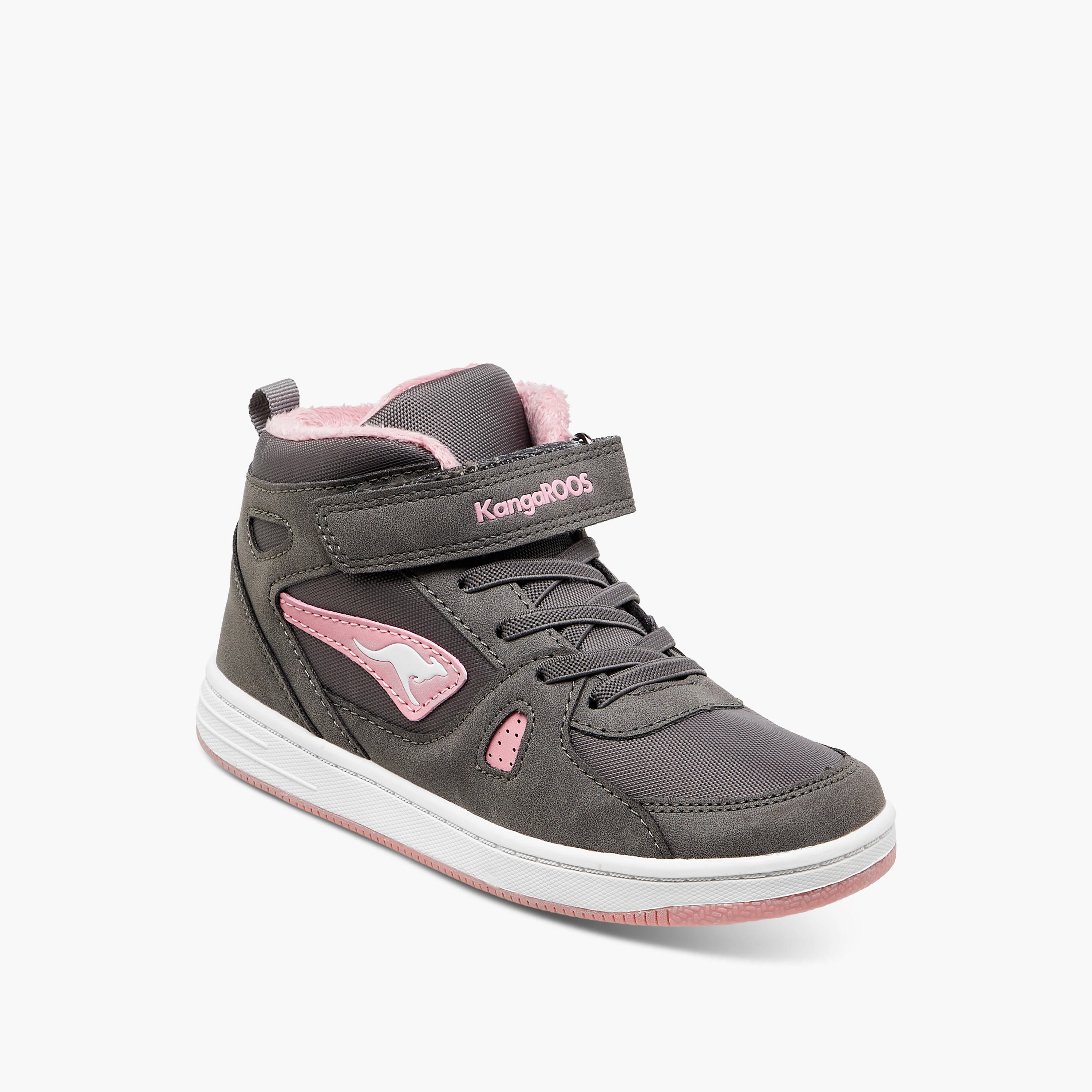 KangaROOS Girls' Panelled High Top Sneakers with Hook and Loop Closure-girls-shoes-sneakers-image-2
