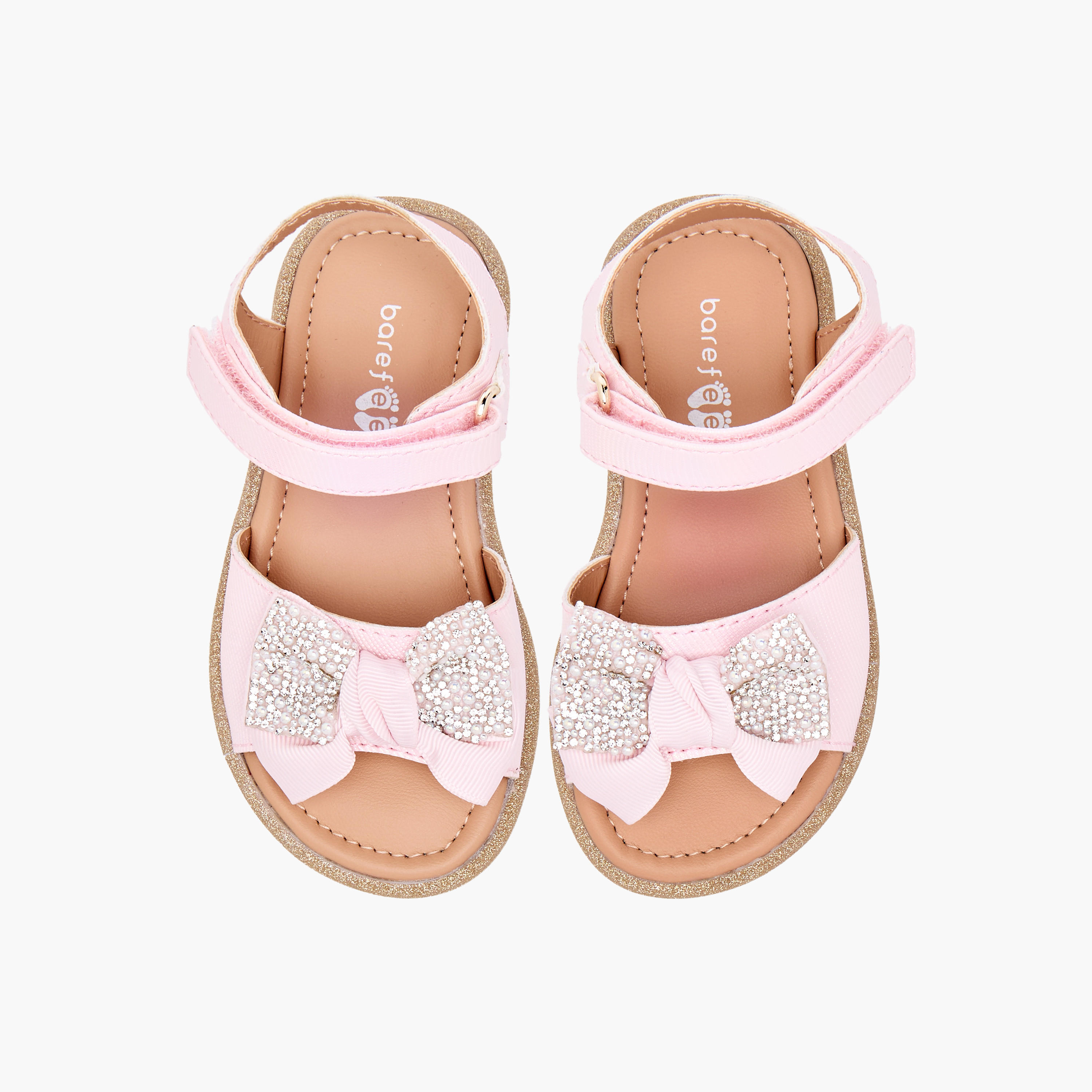 صندل مسطح مزين بفيونكة وشريط إغلاق لاصق من بيرفيت-girls-shoes-sandals-image-1