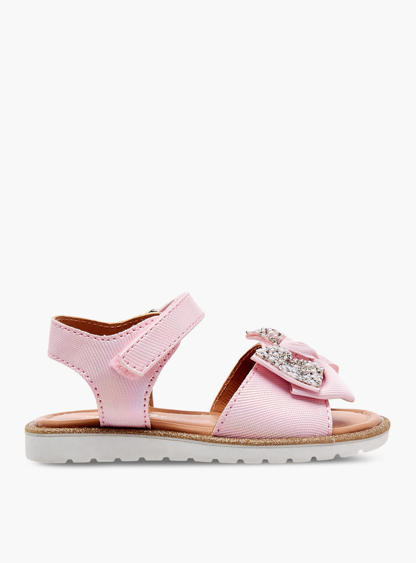 صندل مسطح مزين بفيونكة وشريط إغلاق لاصق من بيرفيت-girls-shoes-sandals-image-2