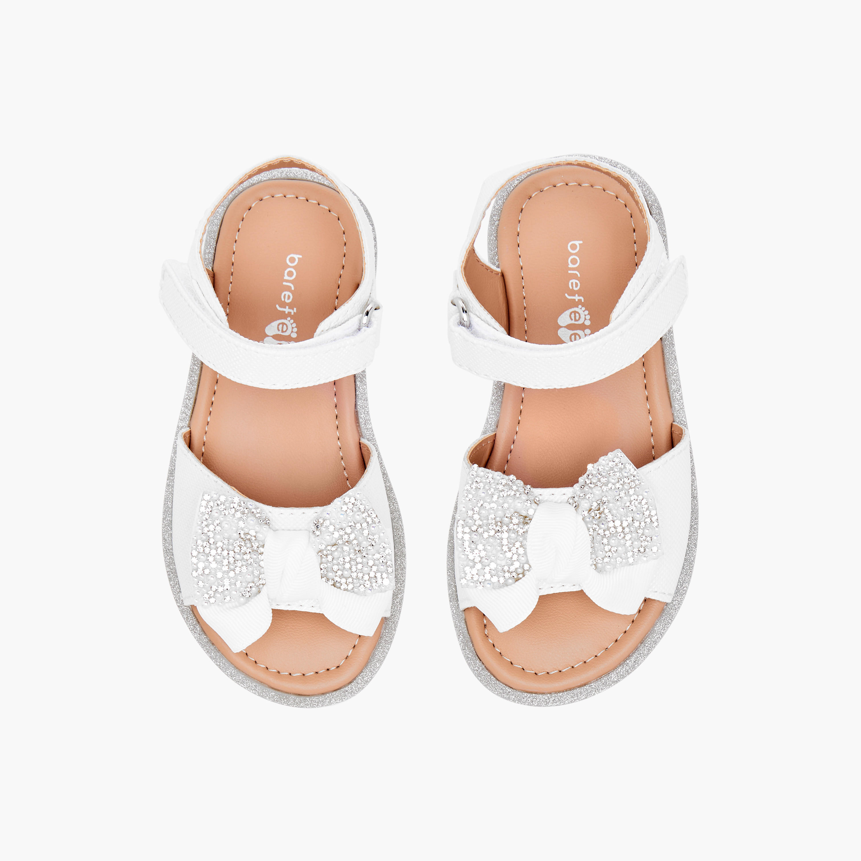 Barefeet Bow Embellished Flat Sandals with Hook and Loop Closure-girls-shoes-sandals-image-1