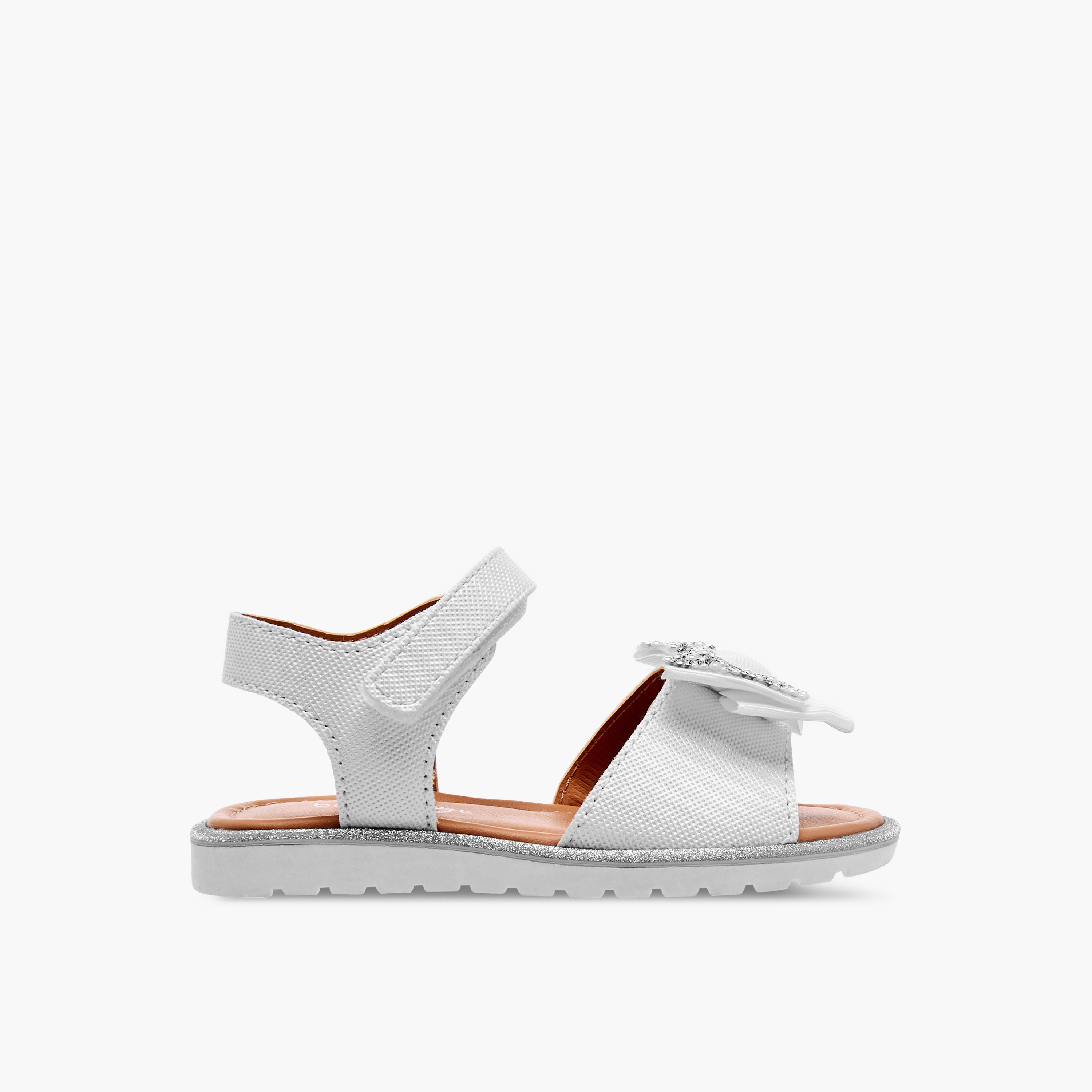 Barefeet Bow Embellished Flat Sandals with Hook and Loop Closure-girls-shoes-sandals-image-2