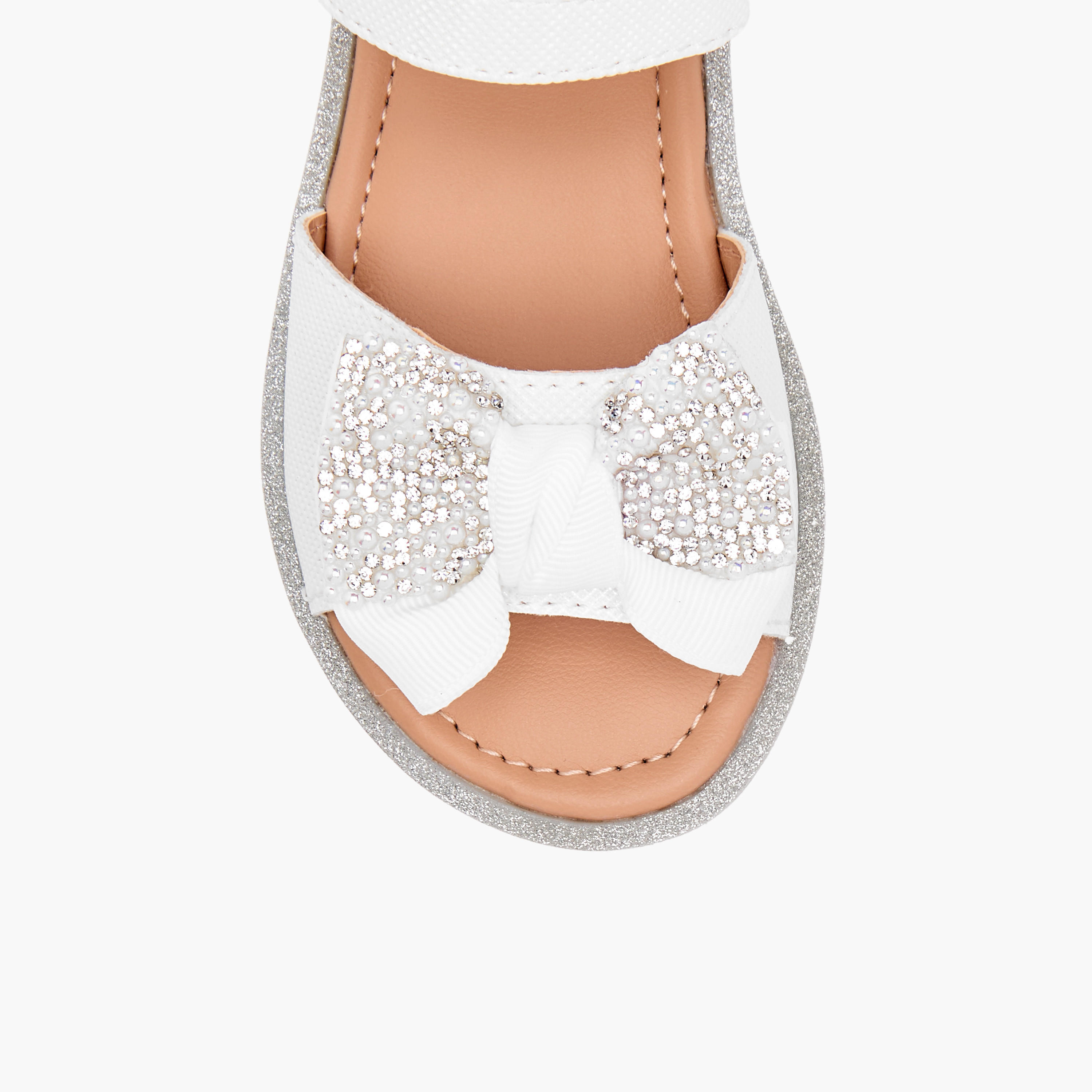 Barefeet Bow Embellished Flat Sandals with Hook and Loop Closure-girls-shoes-sandals-image-3