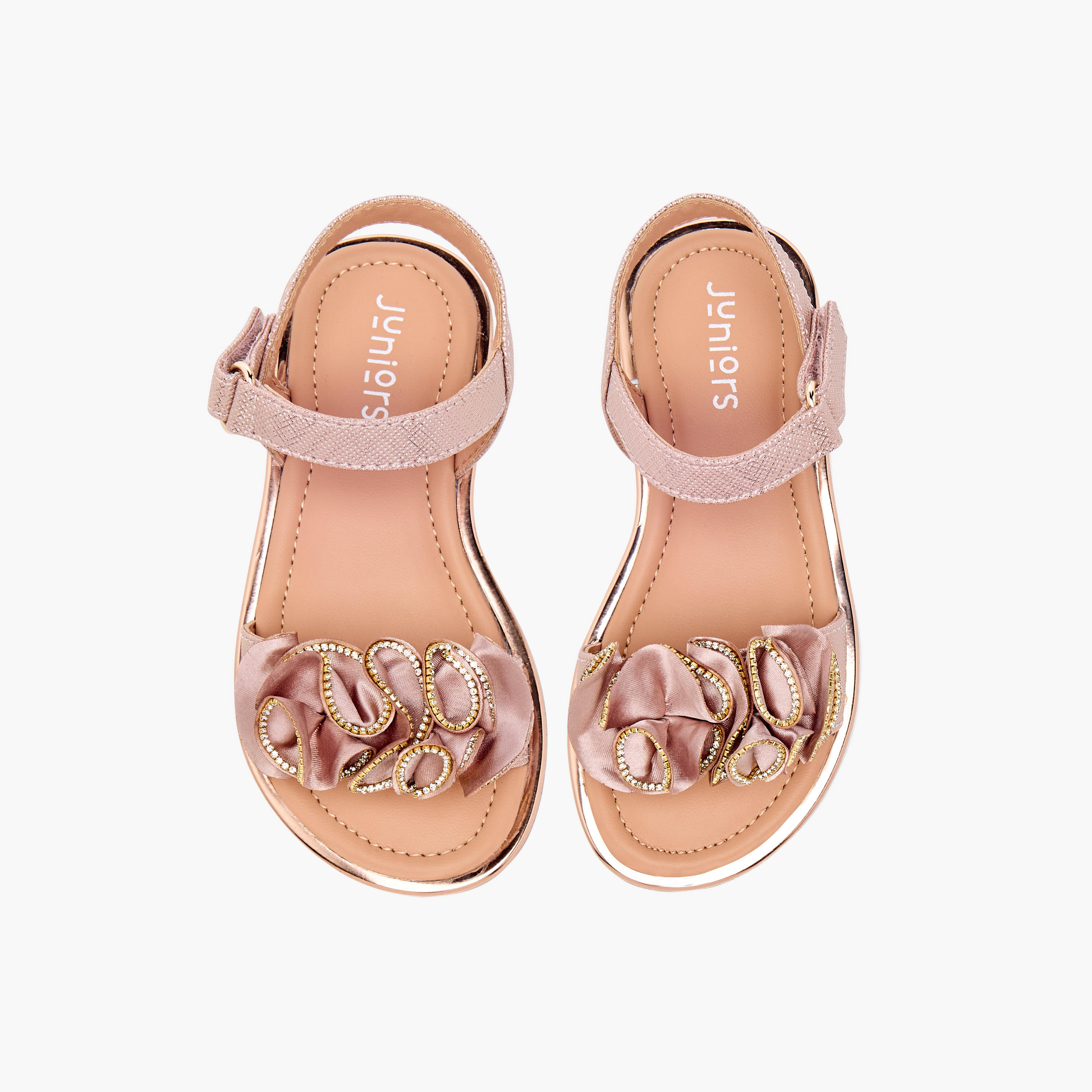 Juniors Embellished Sandals with Hook and Loop Closure-girls-shoes-sandals-image-1