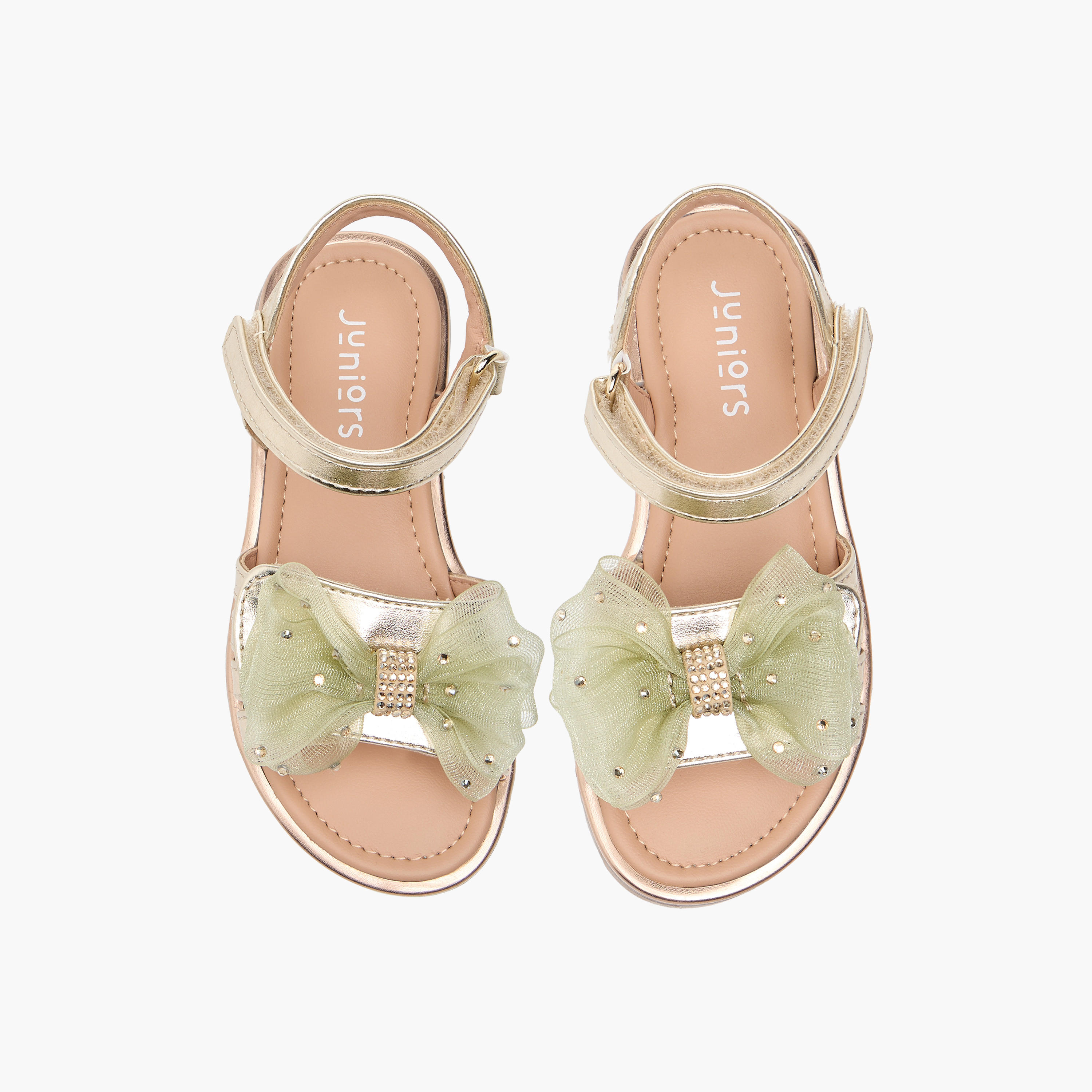 Juniors Embellished Bow Applique Sandals with Hook and Loop Closure-girls-shoes-sandals-image-1